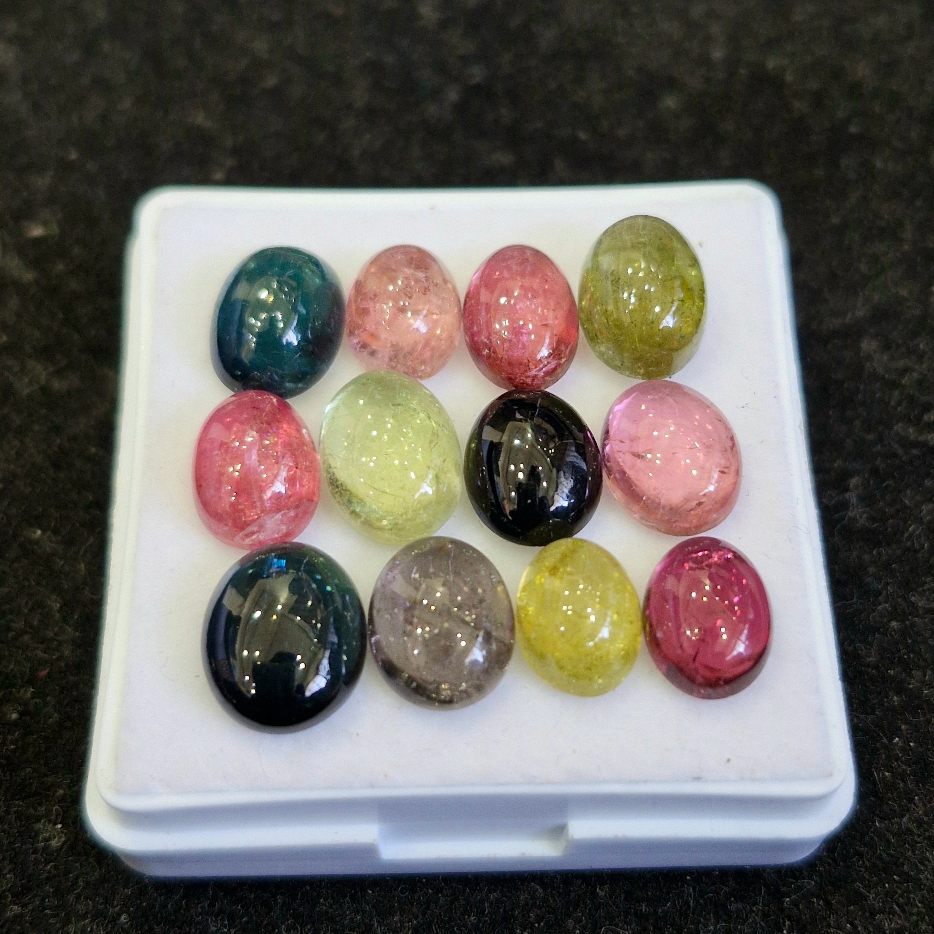 12 Pcs Natural Multi Tourmaline Cabochon | Mix | Size: 9-10mm - The LabradoriteKing
