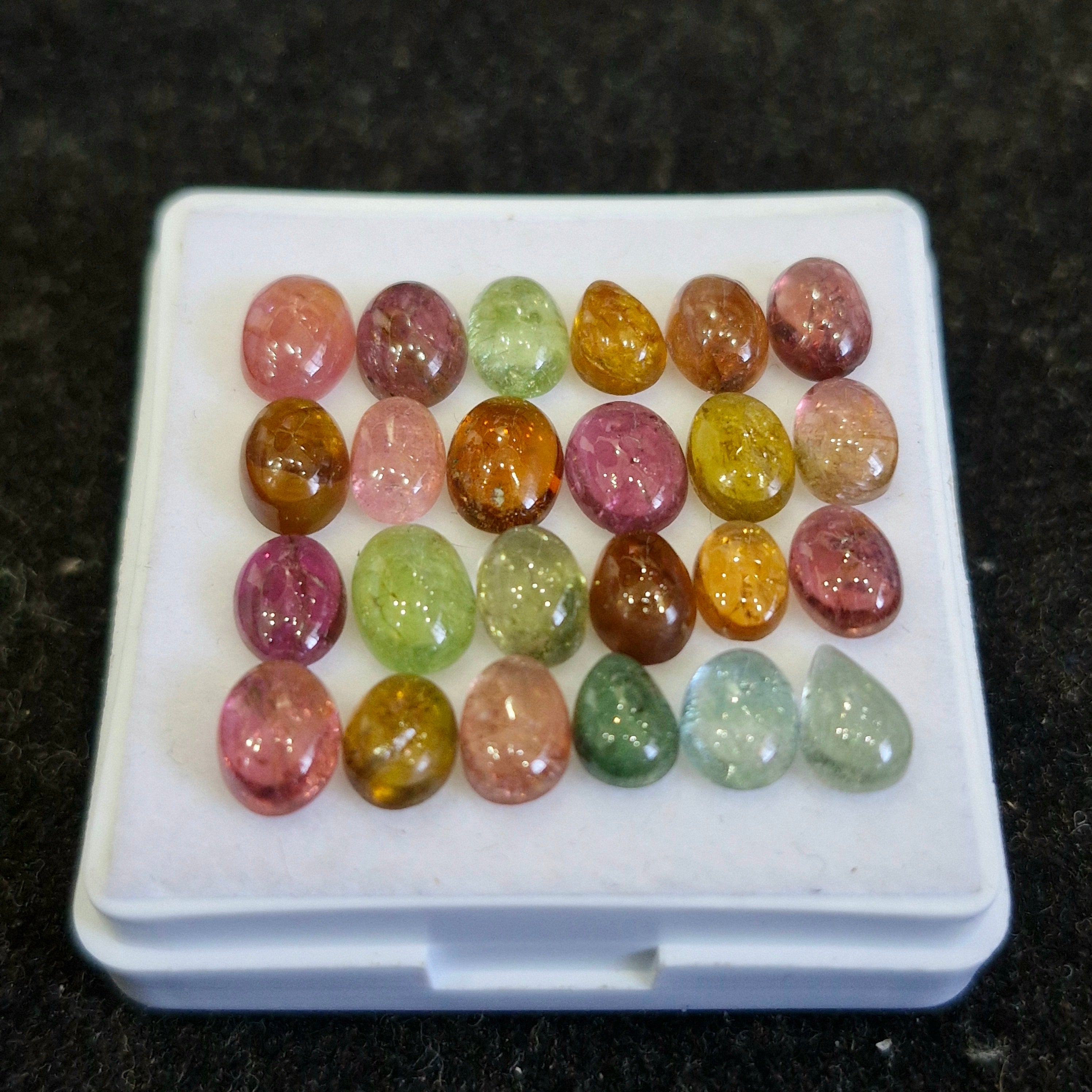 24 Pcs Natural Multi Tourmaline Cabochon | Mix | Size: 6-7mm - The LabradoriteKing