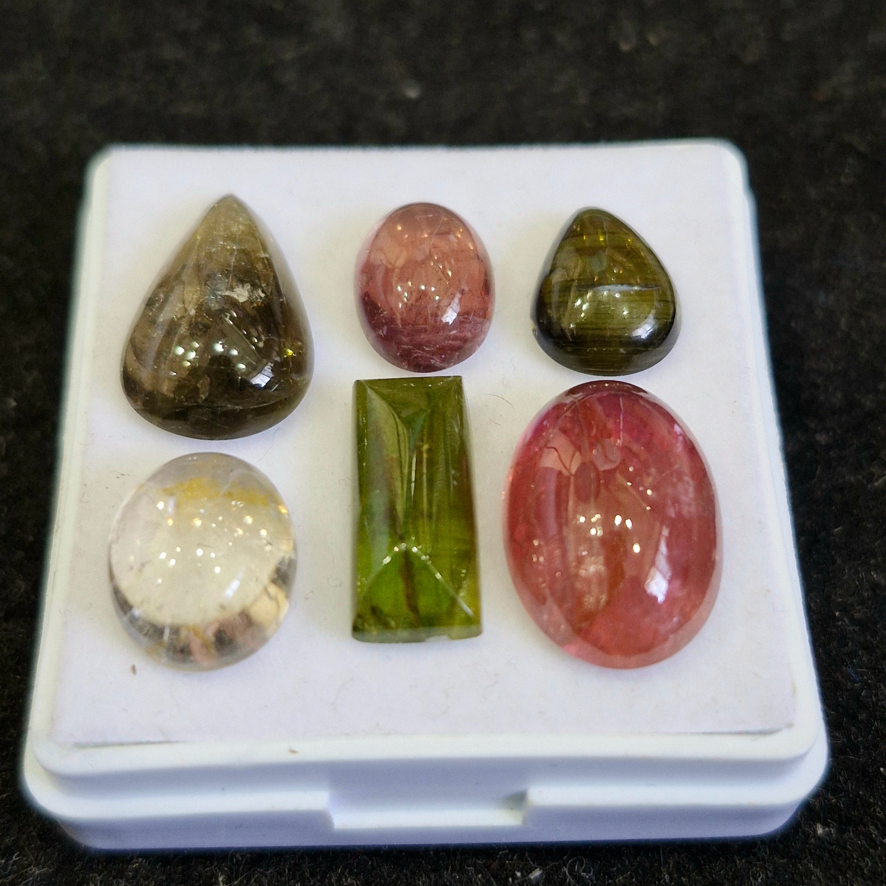 6 Pcs Natural Multi Tourmaline Cabochon | Mix | Size: 11-16mm - The LabradoriteKing