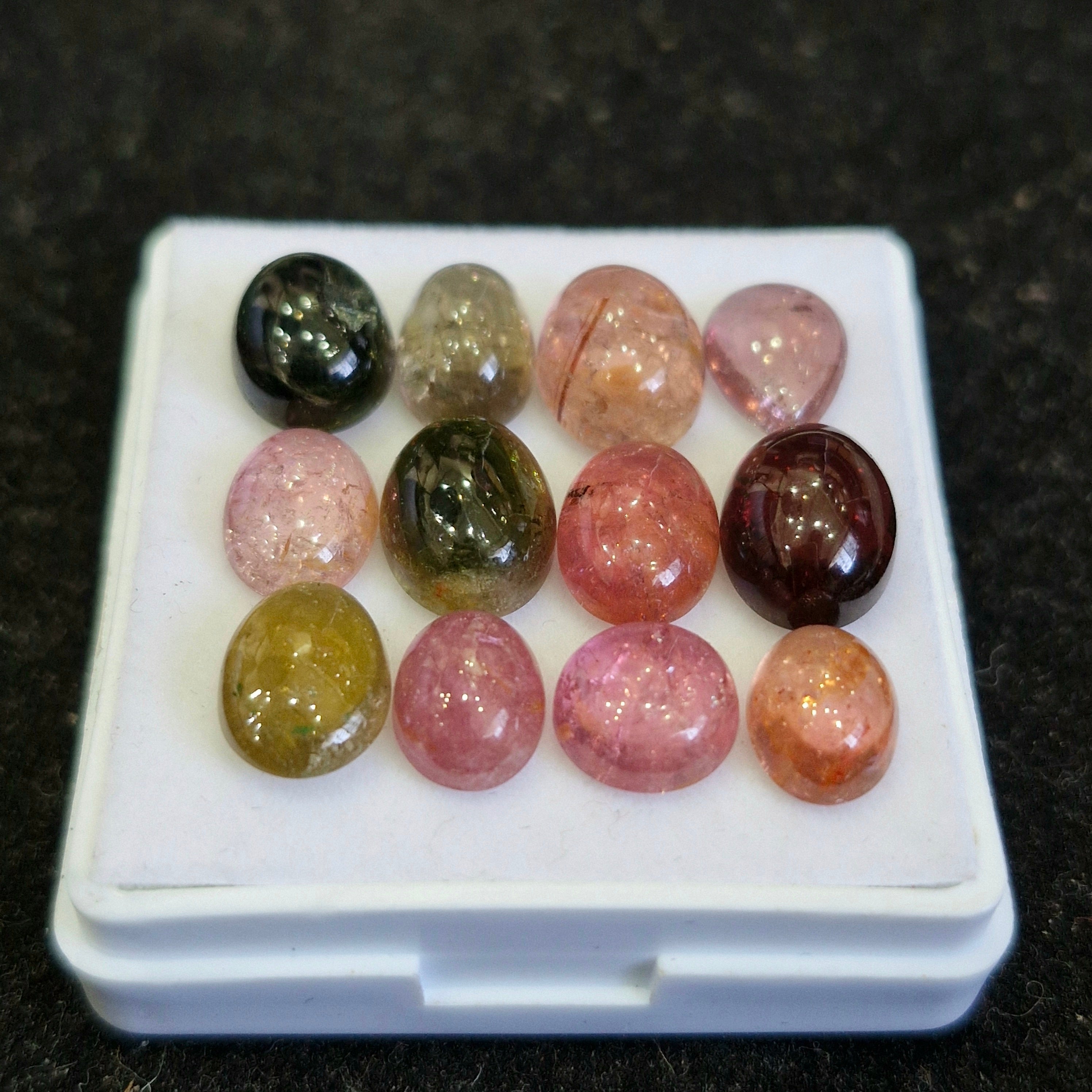 12 Pcs Natural Multi Tourmaline Cabochon | Mix | Size: 10-8mm - The LabradoriteKing
