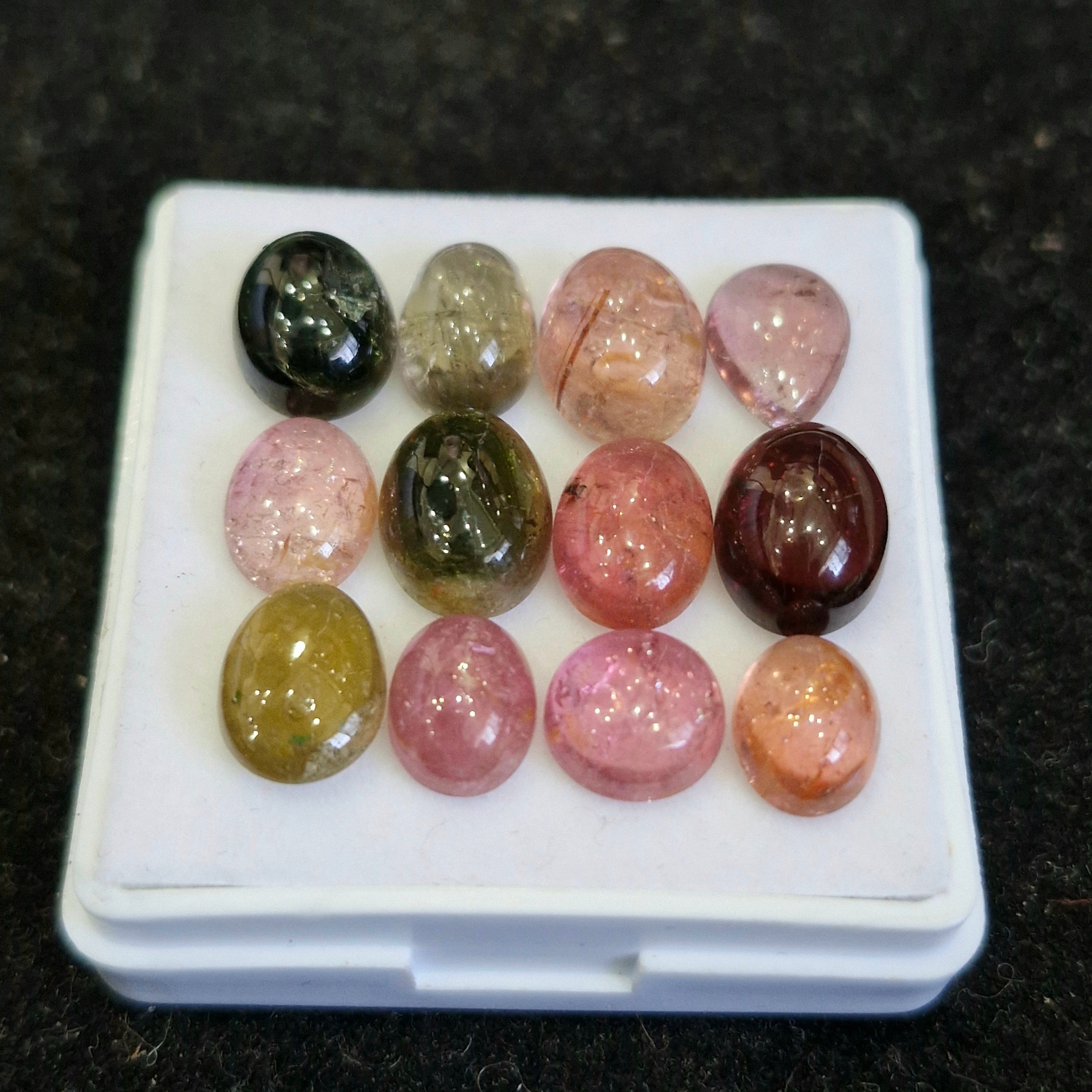 12 Pcs Natural Multi Tourmaline Cabochon | Mix | Size: 10-8mm - The LabradoriteKing
