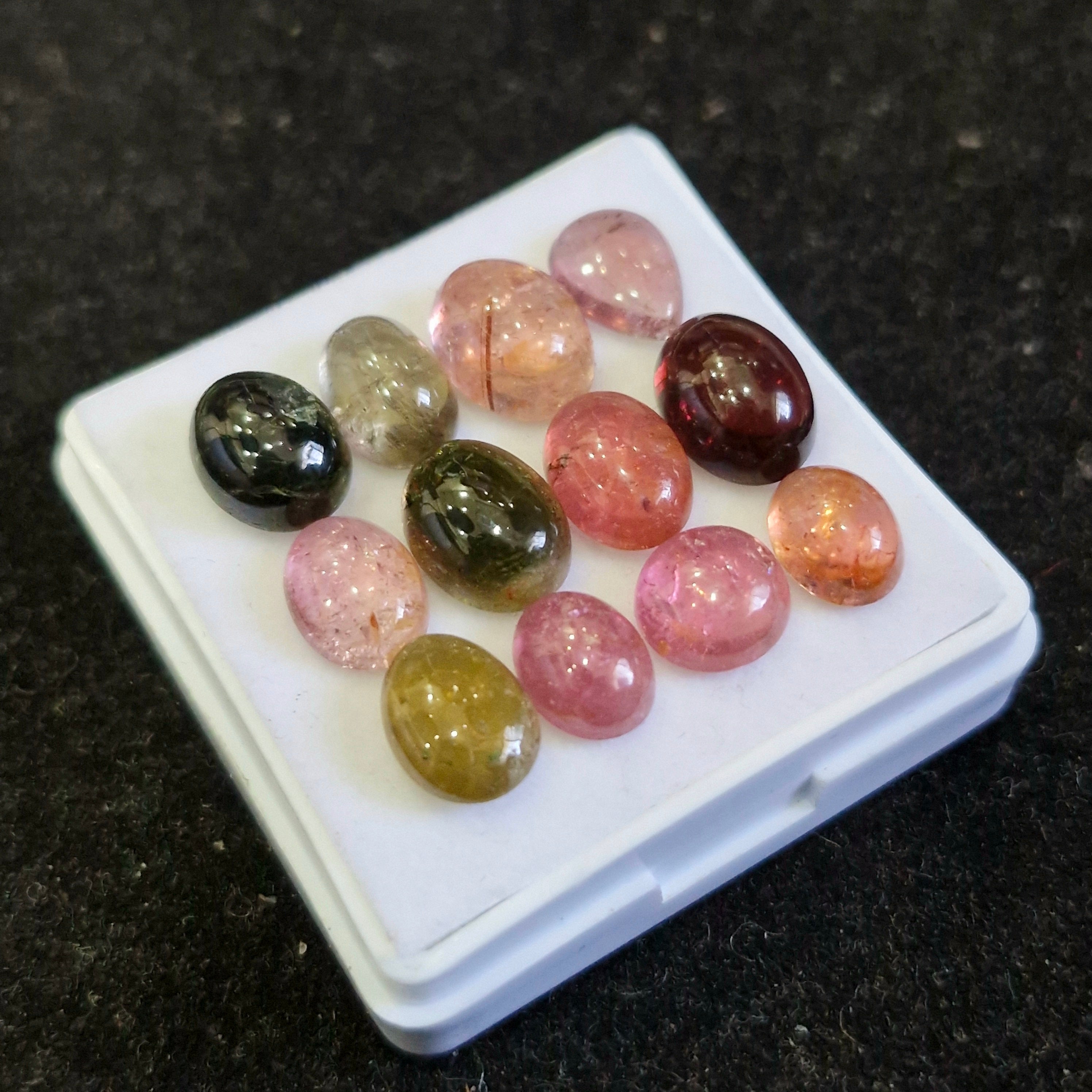 12 Pcs Natural Multi Tourmaline Cabochon | Mix | Size: 10-8mm - The LabradoriteKing
