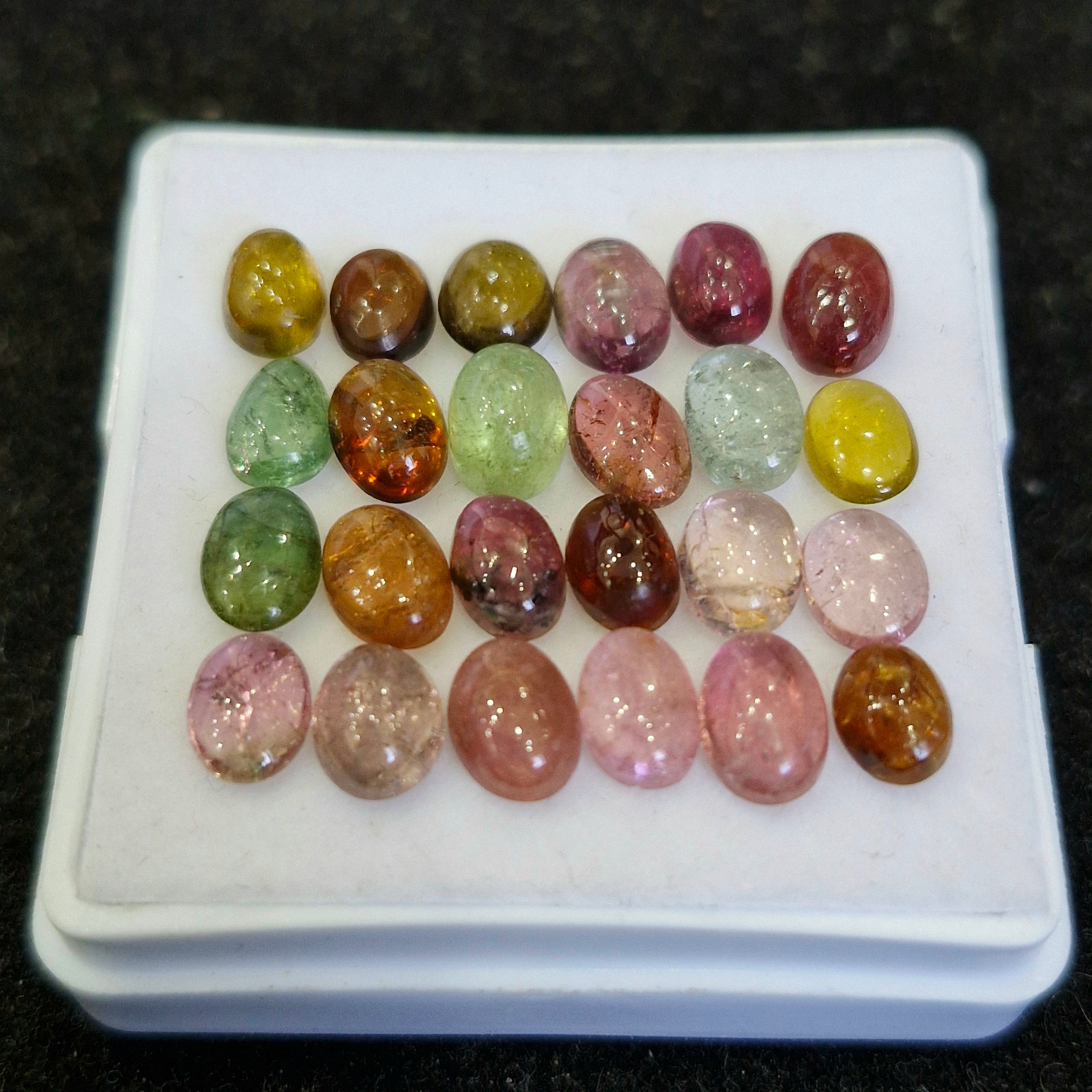 24 Pcs Natural Multi Tourmaline Cabochon | Mix | Size: 6-7mm - The LabradoriteKing