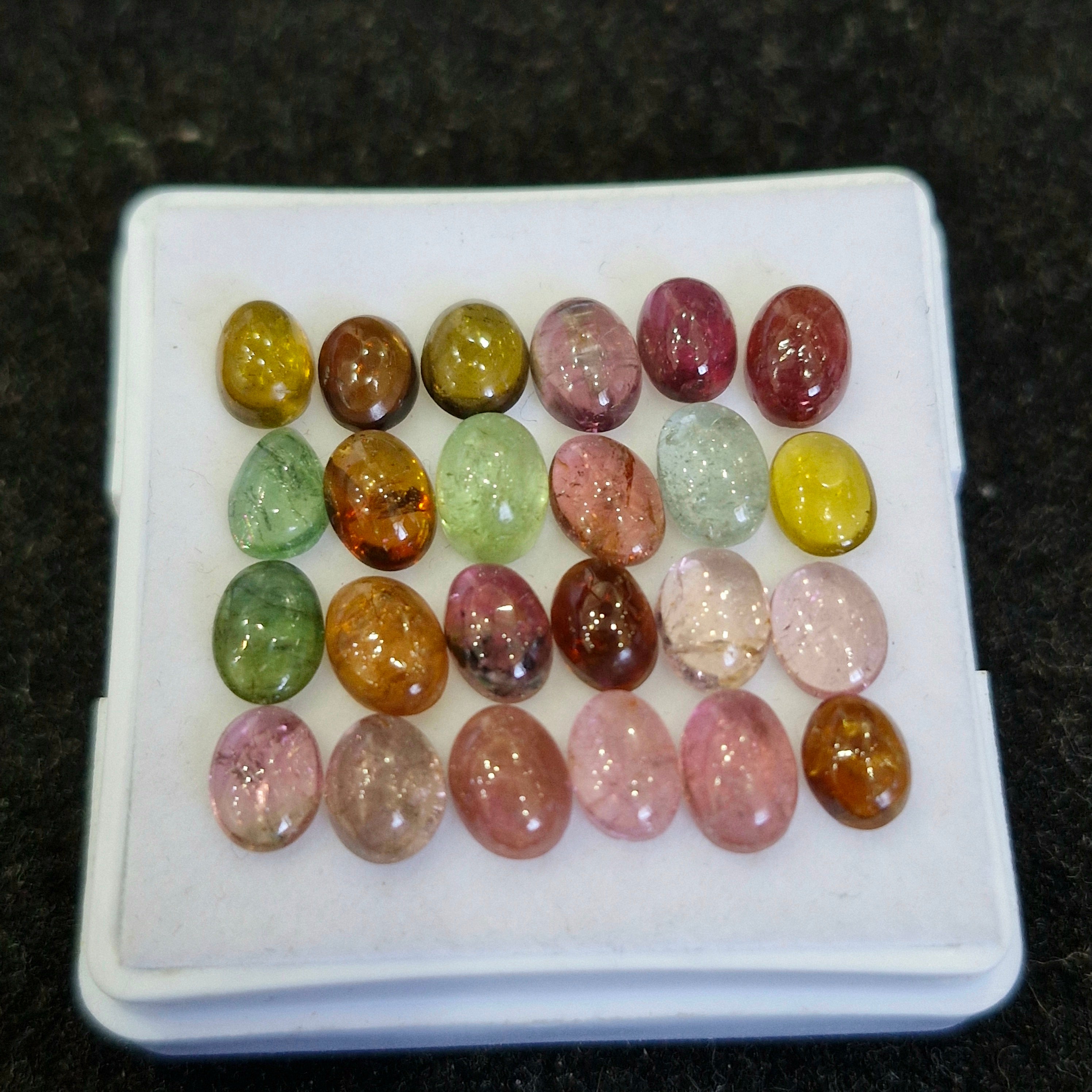 24 Pcs Natural Multi Tourmaline Cabochon | Mix | Size: 6-7mm - The LabradoriteKing