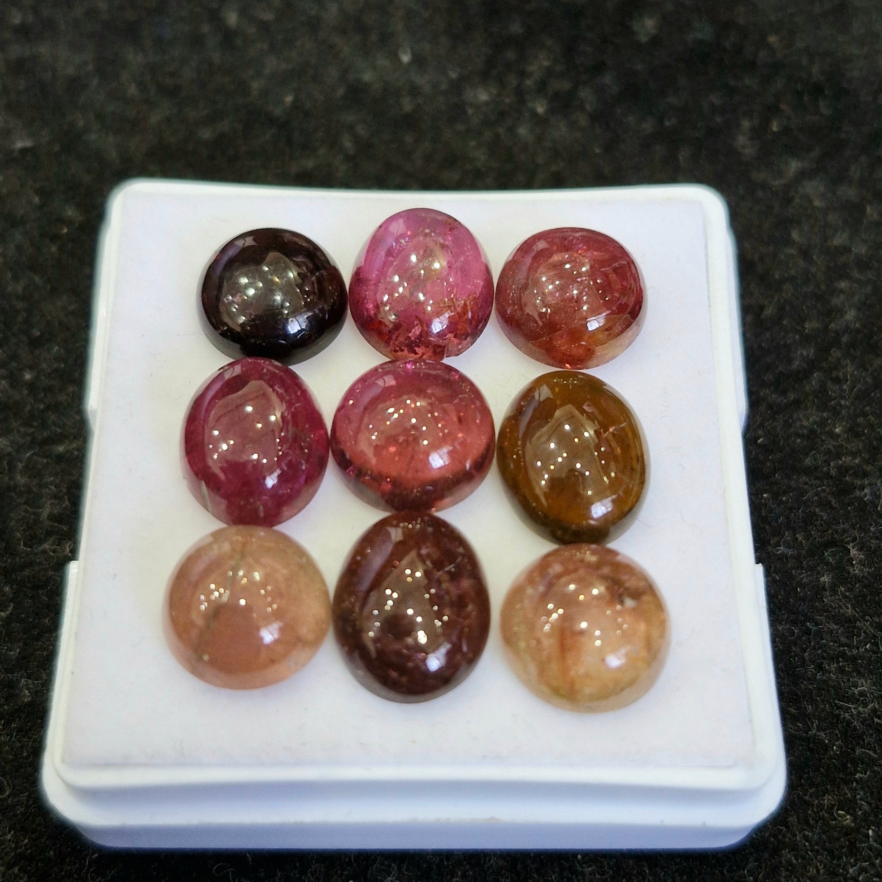 6 Pcs Natural Multi Tourmaline Cabochon | Mix | Size: 9-11mm - The LabradoriteKing
