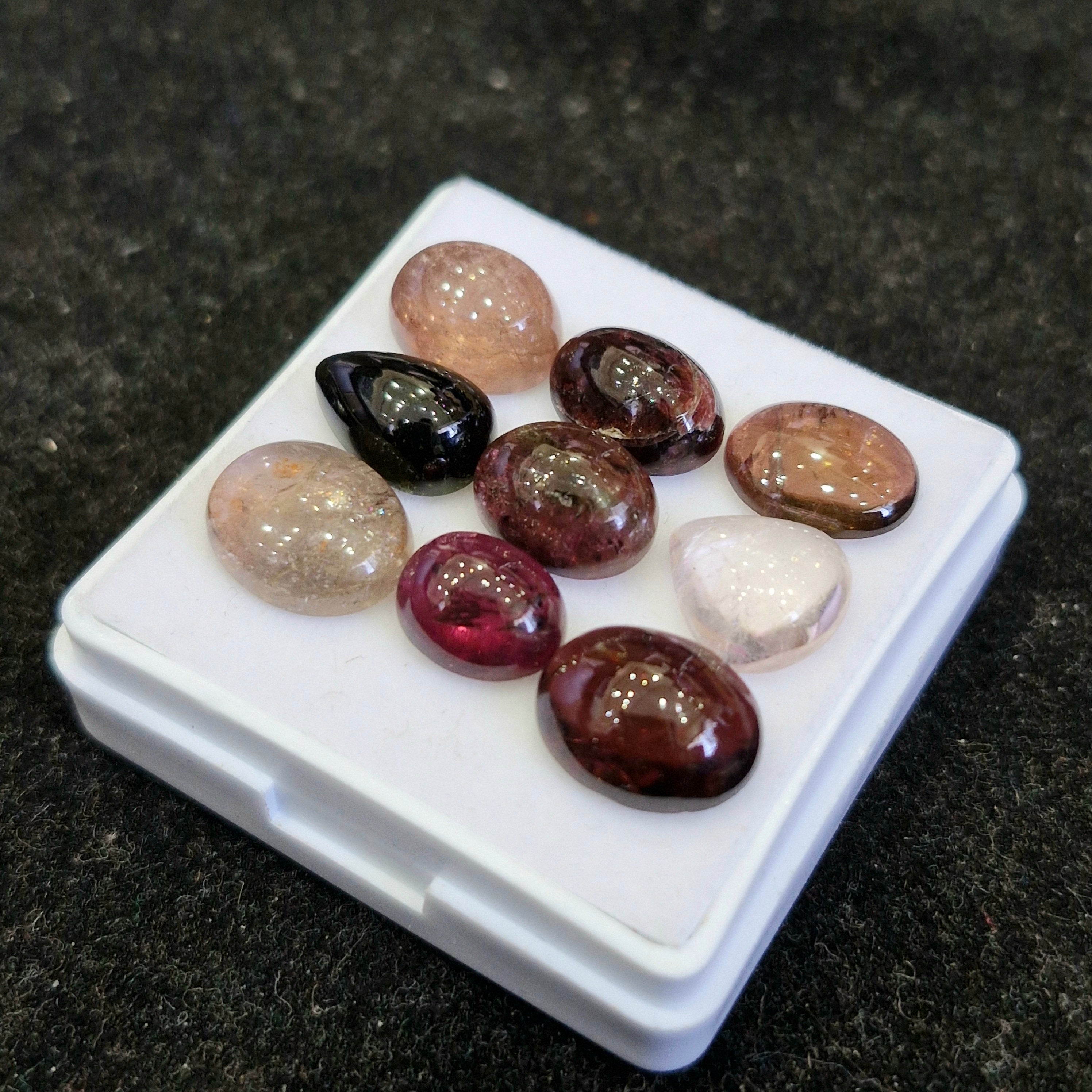 9 Pcs Natural Multi Tourmaline Cabochon | Mix | Size: 12-9mm - The LabradoriteKing