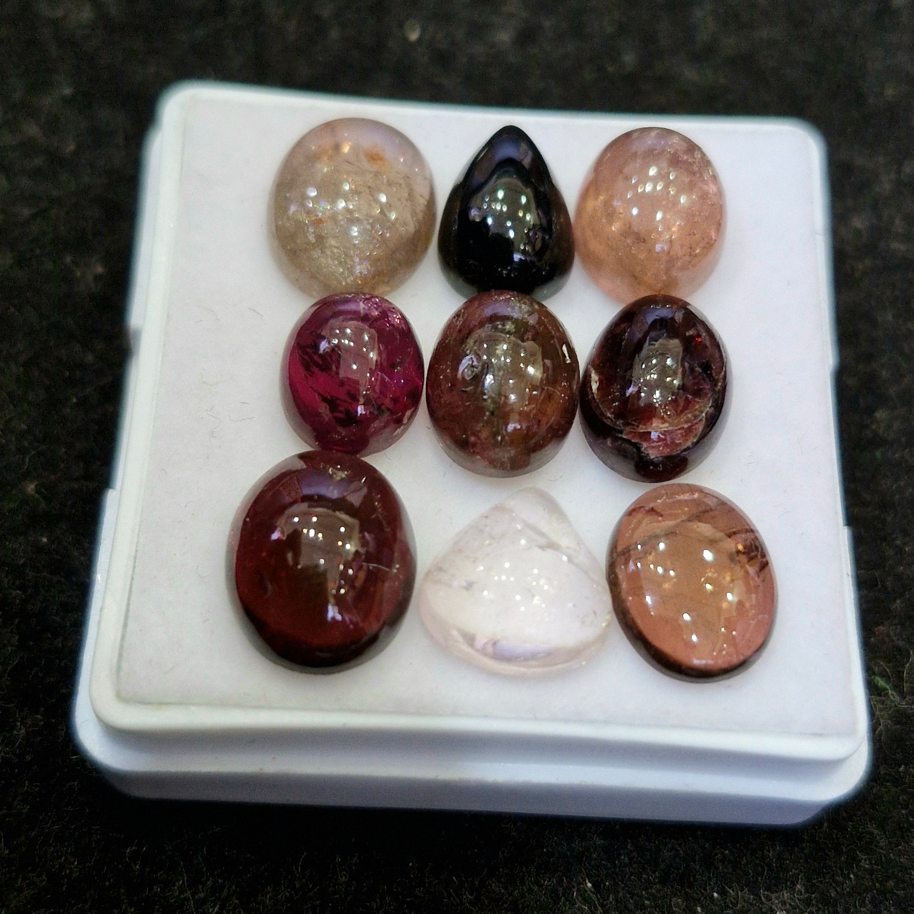 9 Pcs Natural Multi Tourmaline Cabochon | Mix | Size: 12-9mm - The LabradoriteKing