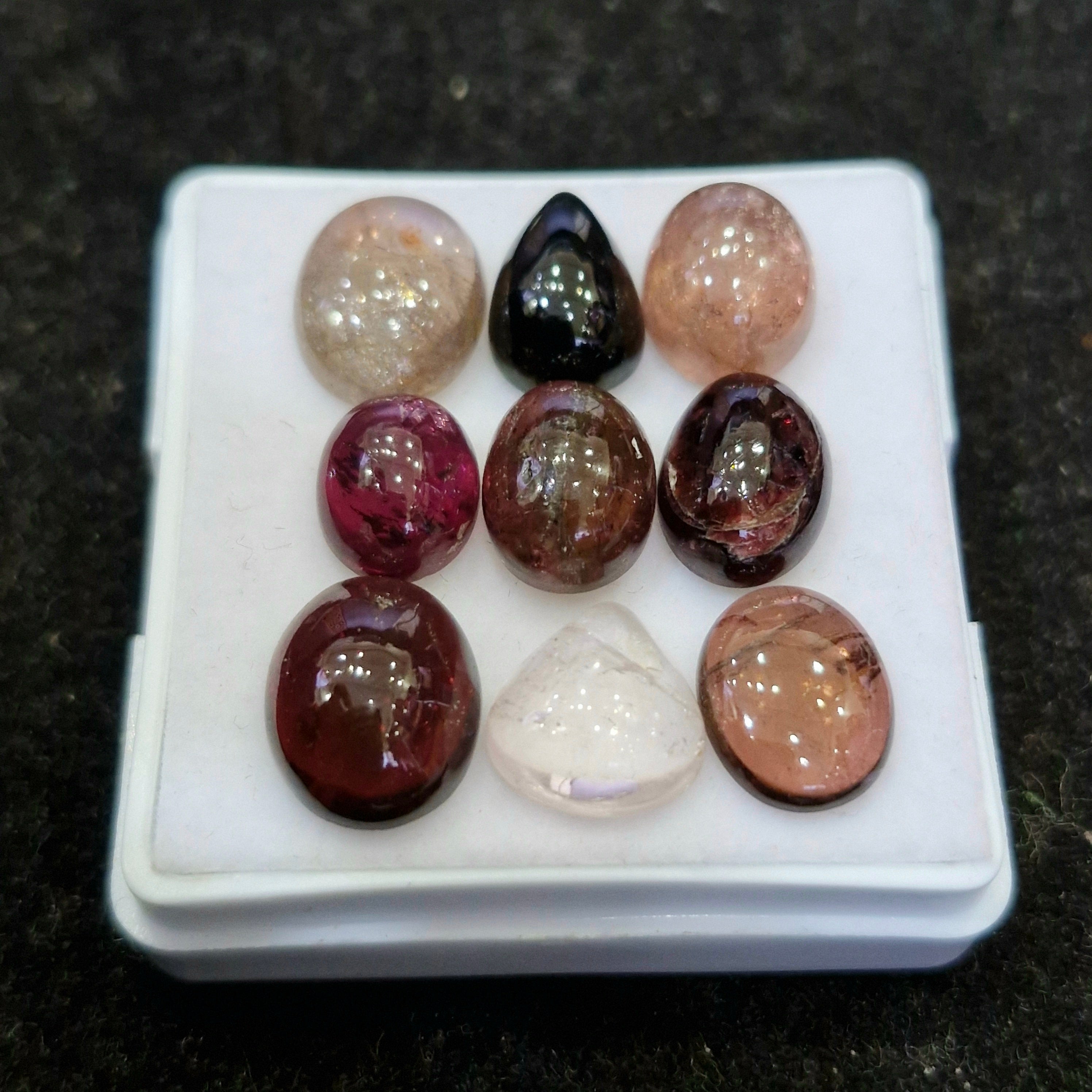 9 Pcs Natural Multi Tourmaline Cabochon | Mix | Size: 12-9mm - The LabradoriteKing
