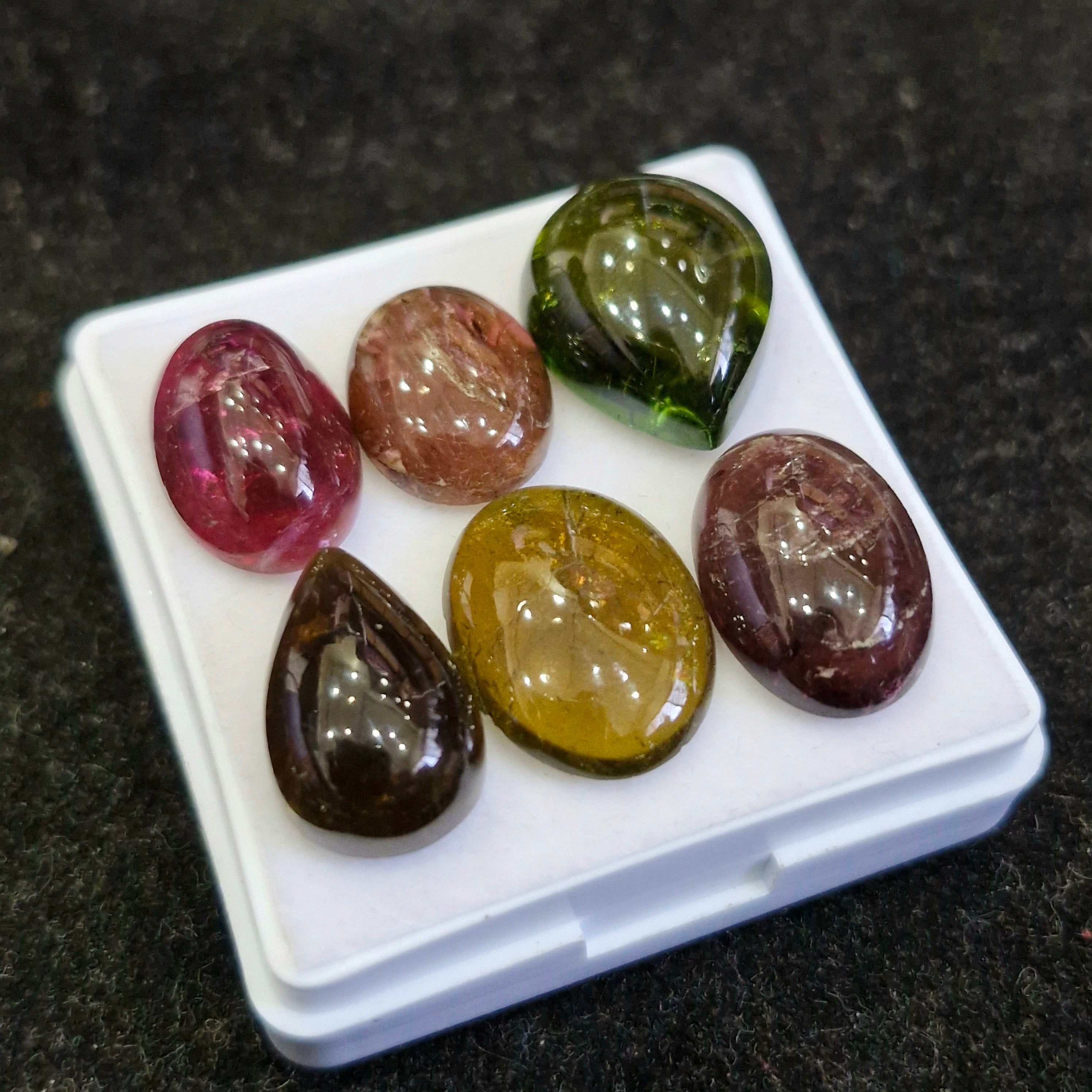6 Pcs Natural Multi Tourmaline Cabochon | Mix | Size: 10-17mm - The LabradoriteKing