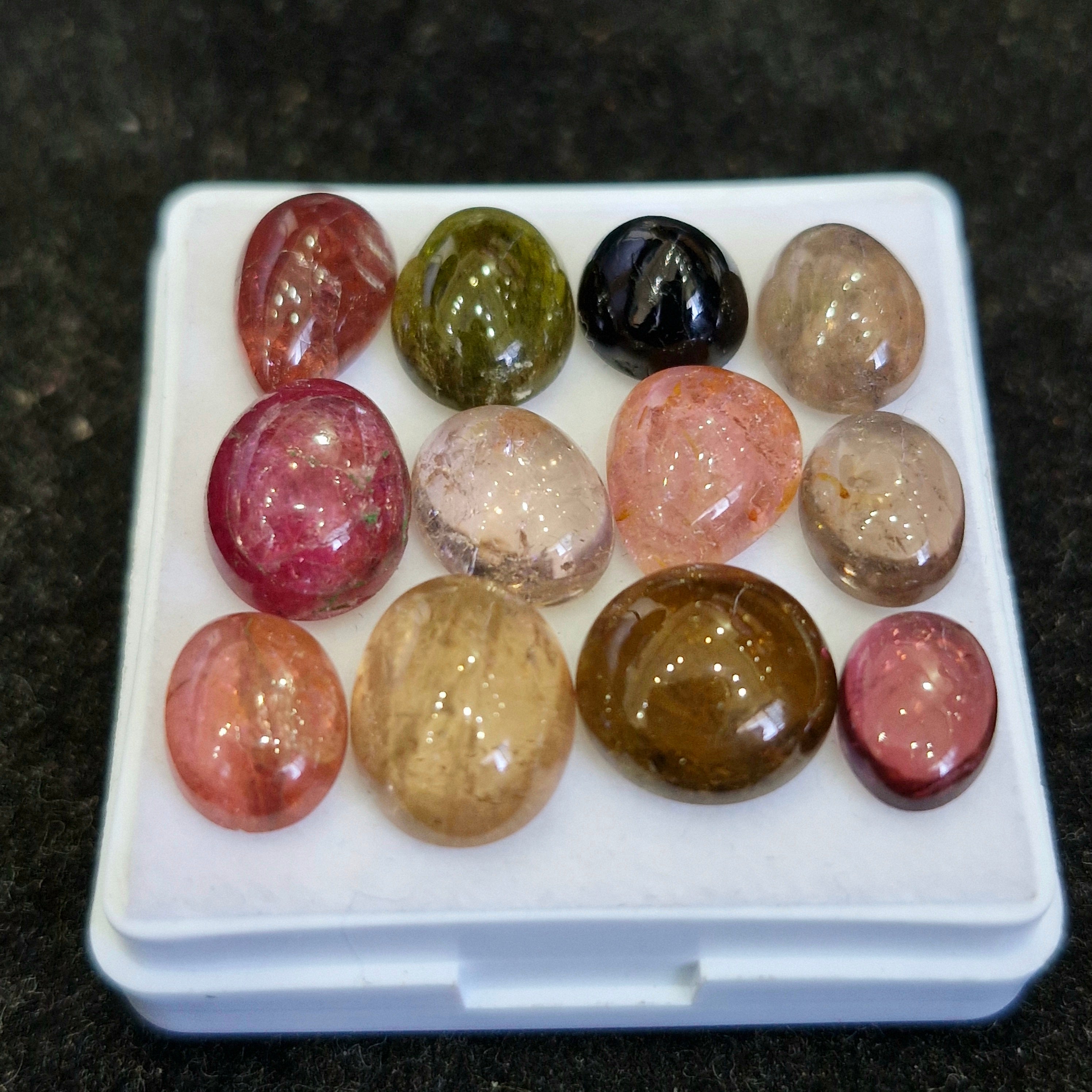 12 Pcs Natural Multi Tourmaline Cabochon | Mix | Size: 9-12mm - The LabradoriteKing