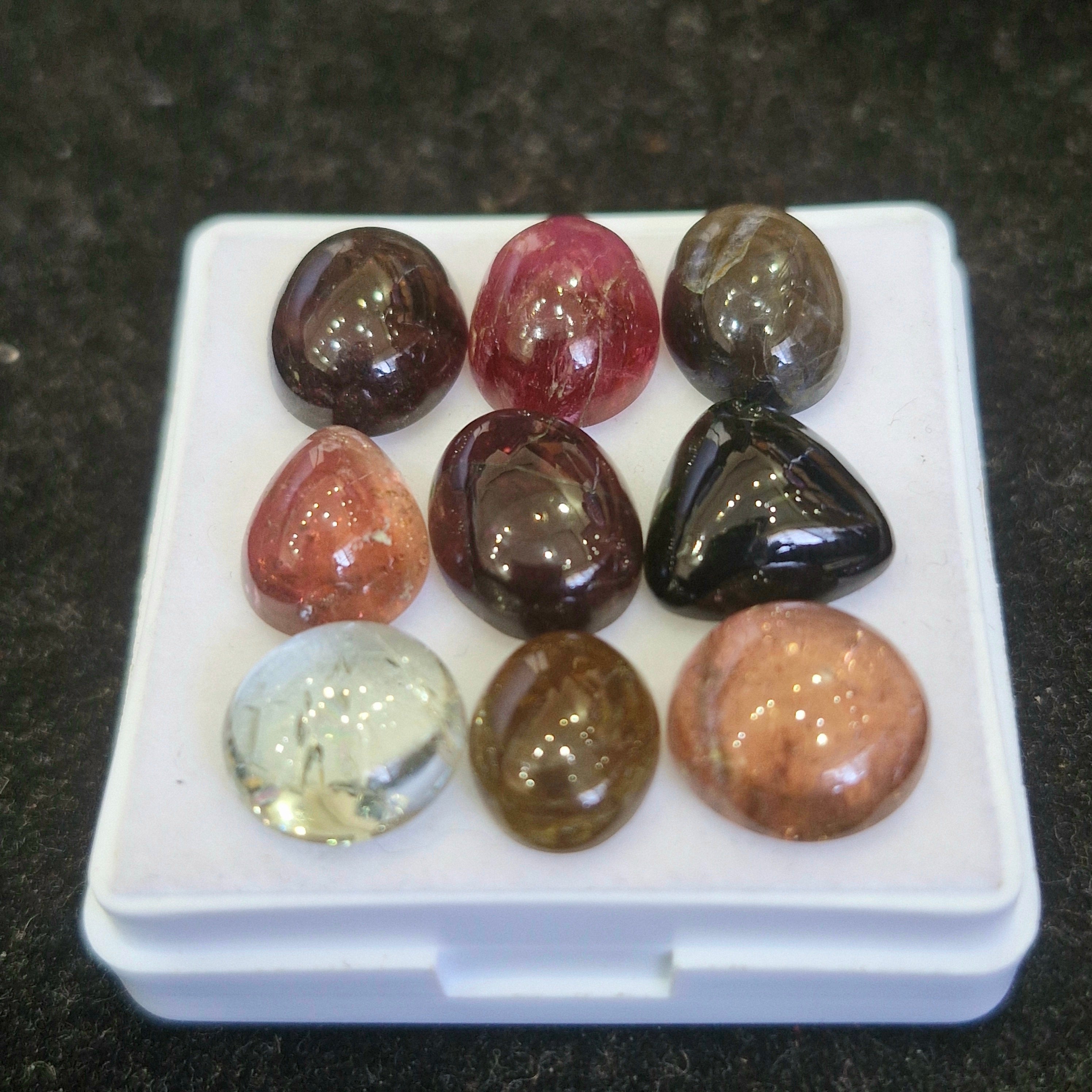 9 Pcs Natural Multi Tourmaline Cabochon | Mix | Size: 10-12mm - The LabradoriteKing