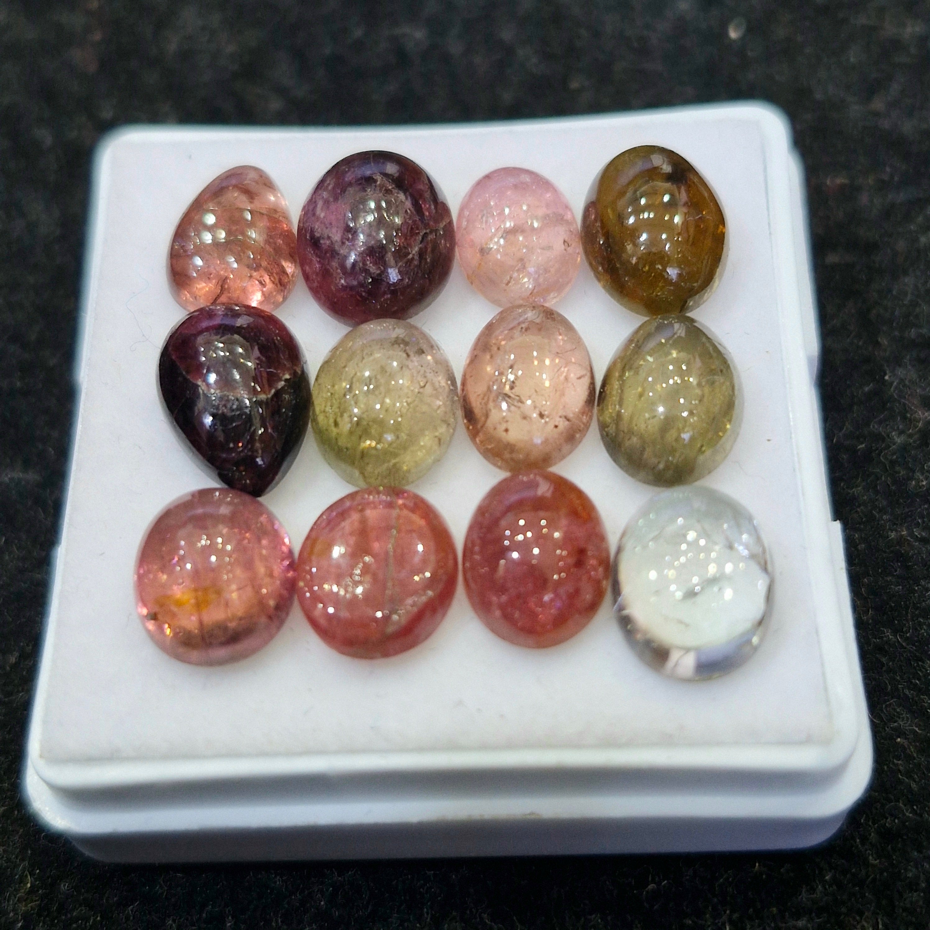 12 Pcs Natural Multi Tourmaline Cabochon | Mix | Size: 11-9mm - The LabradoriteKing