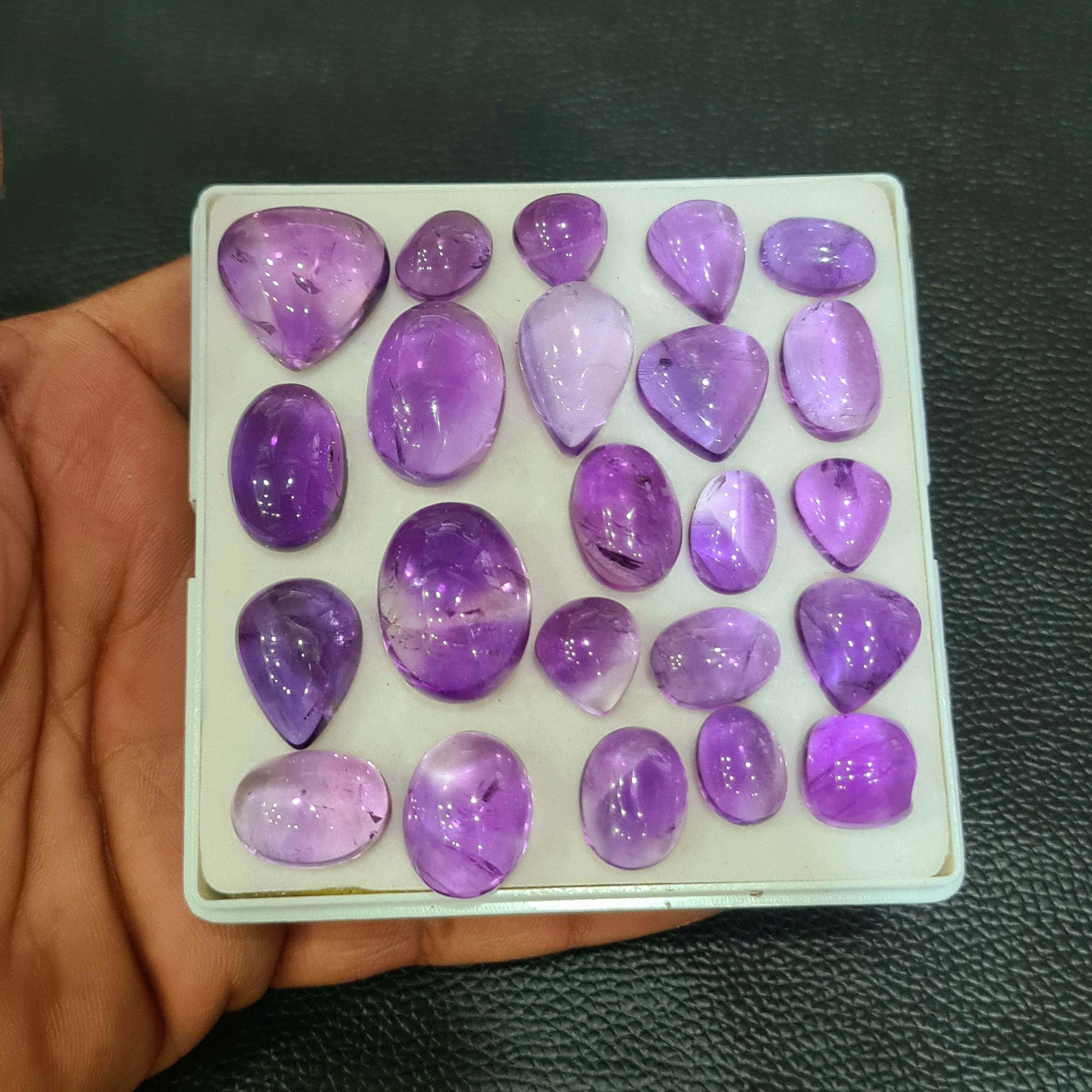 23 Pcs Natural Amethyst Cabochon | Mix | Size: 12-23mm - The LabradoriteKing