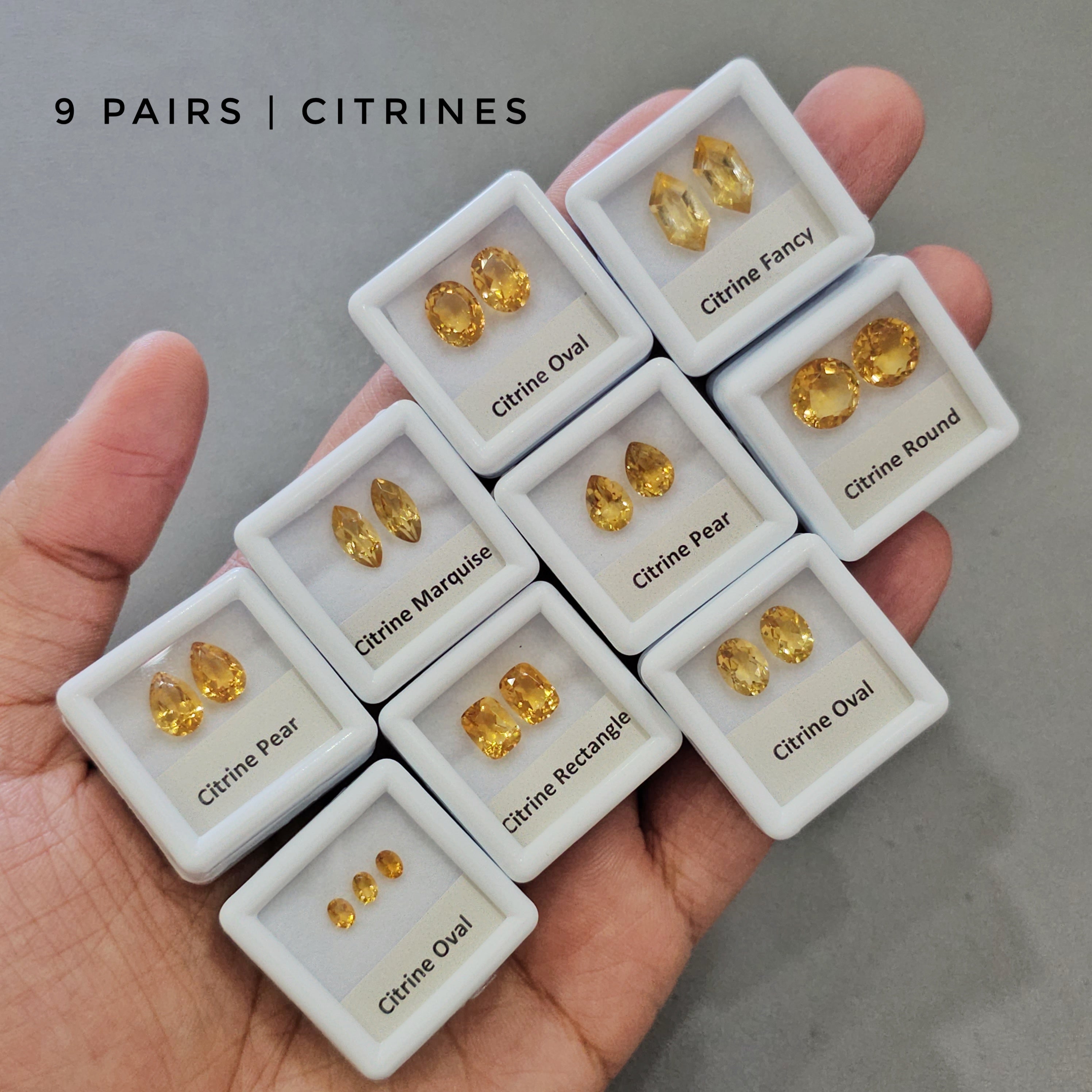 9 Pairs of Natural Citrine Faceted Stones | 4–8mm | Golden Yellow Sparkling Gems - The LabradoriteKing