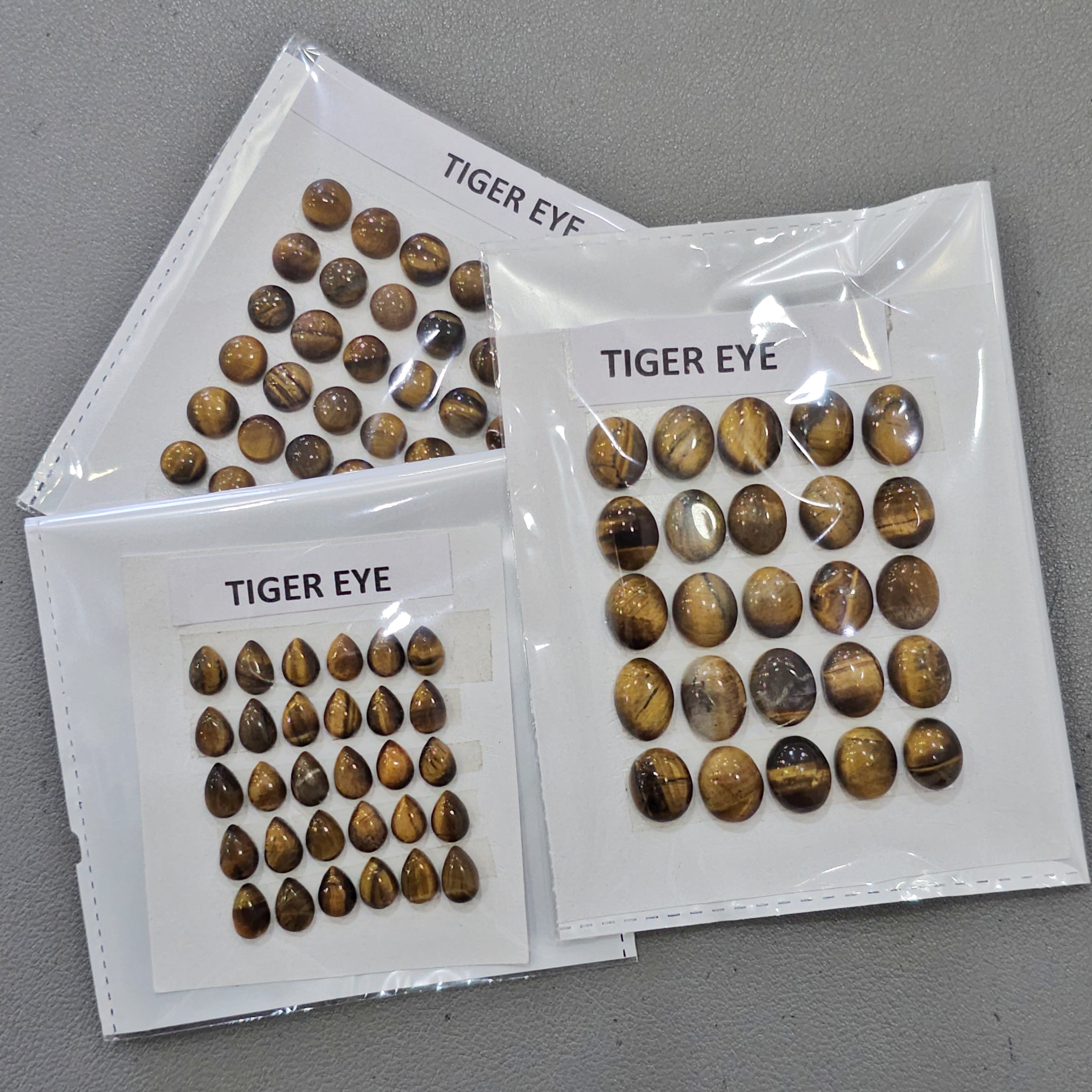 3 Cards Natural Tiger Eye Cabochons | 7–13mm | Shapes:- Round, Oval & Pear - The LabradoriteKing