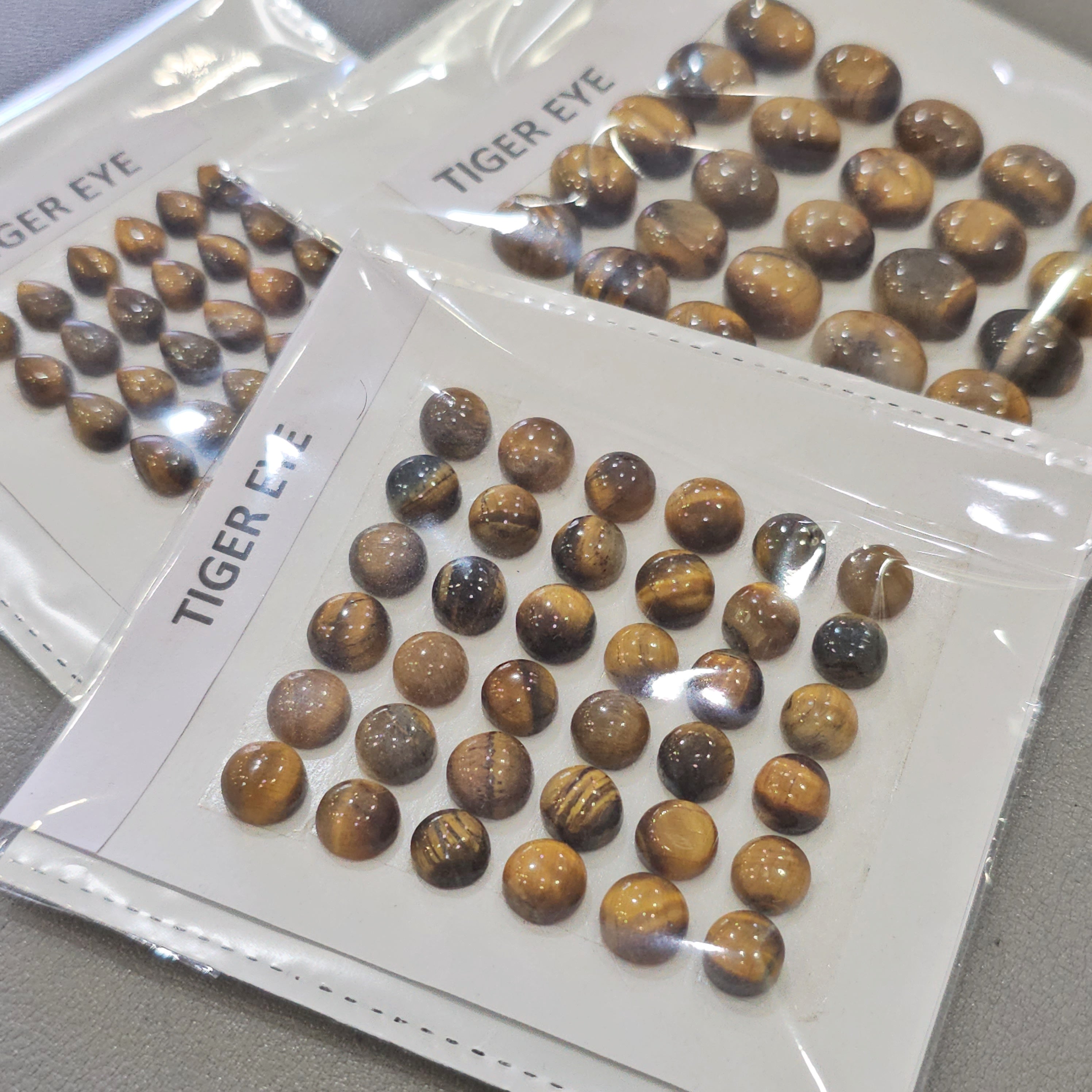 3 Cards Natural Tiger Eye Cabochons | 7–13mm | Shapes:- Round, Oval & Pear - The LabradoriteKing