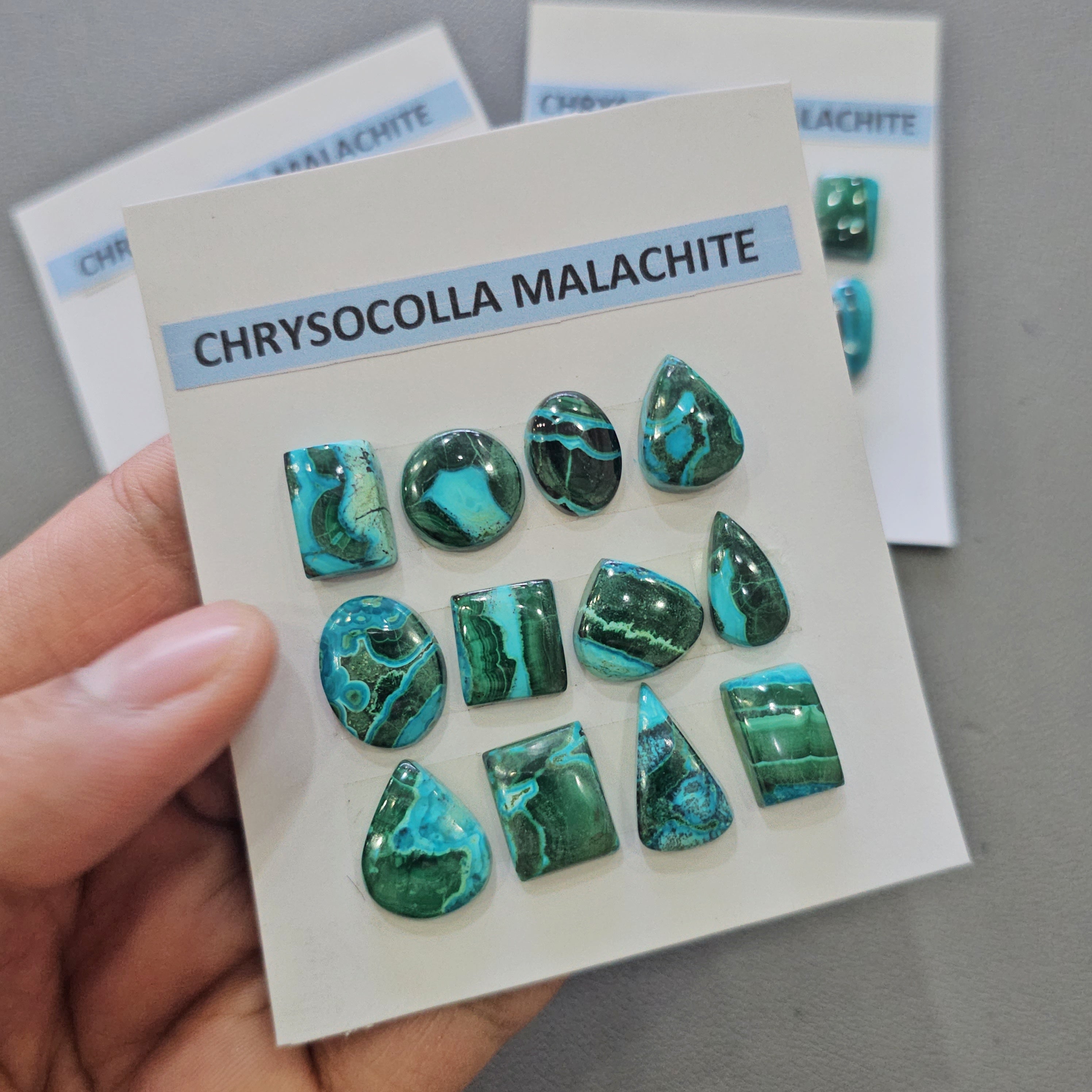 1 Cards Natural Chrysocolla Malachite Cabochons | 13-20mm | Mix Shapes - The LabradoriteKing