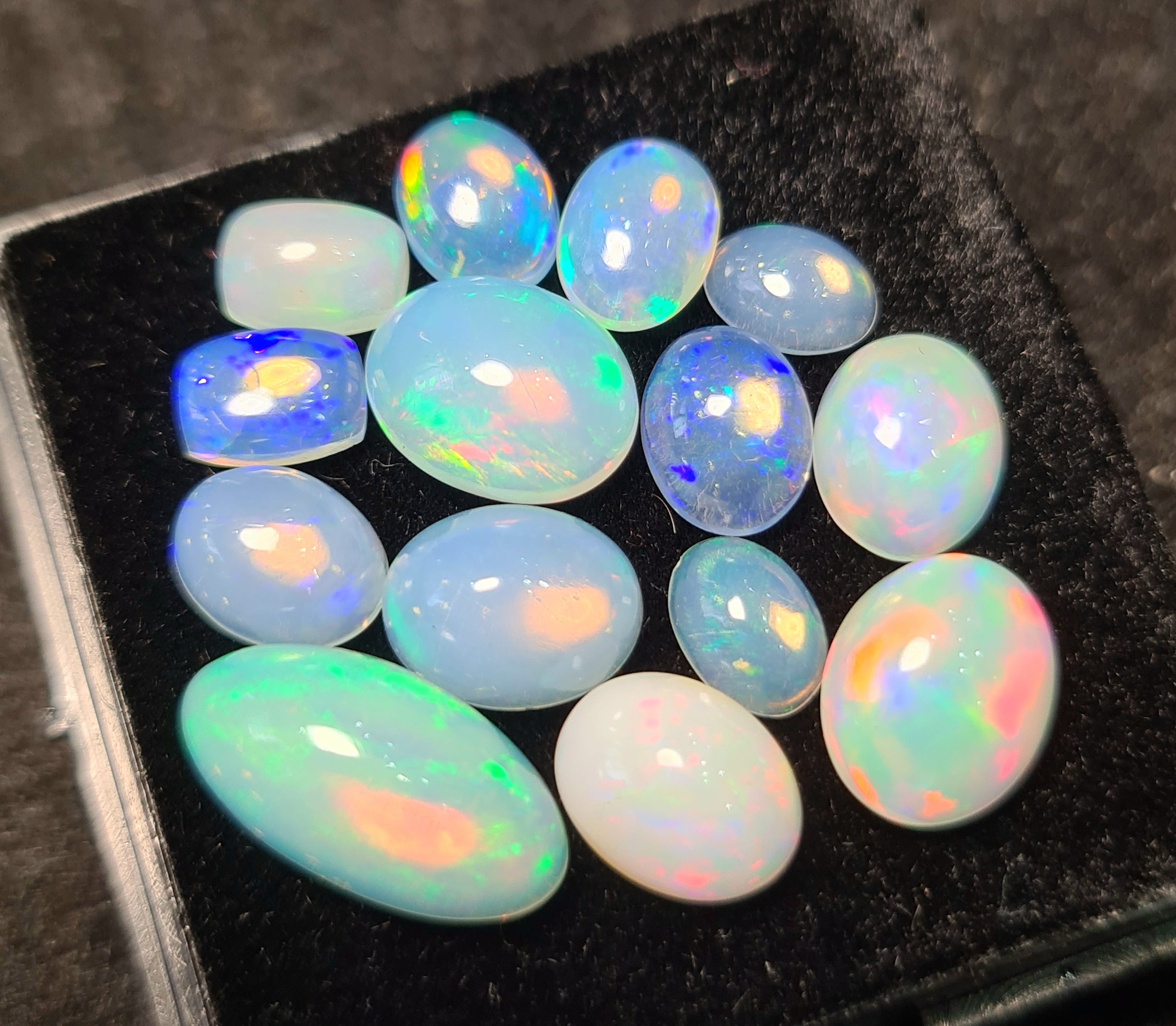 14Pcs of Natural Ethopian Opal Cabochons | 6–14mm | Shape-Mix - The LabradoriteKing