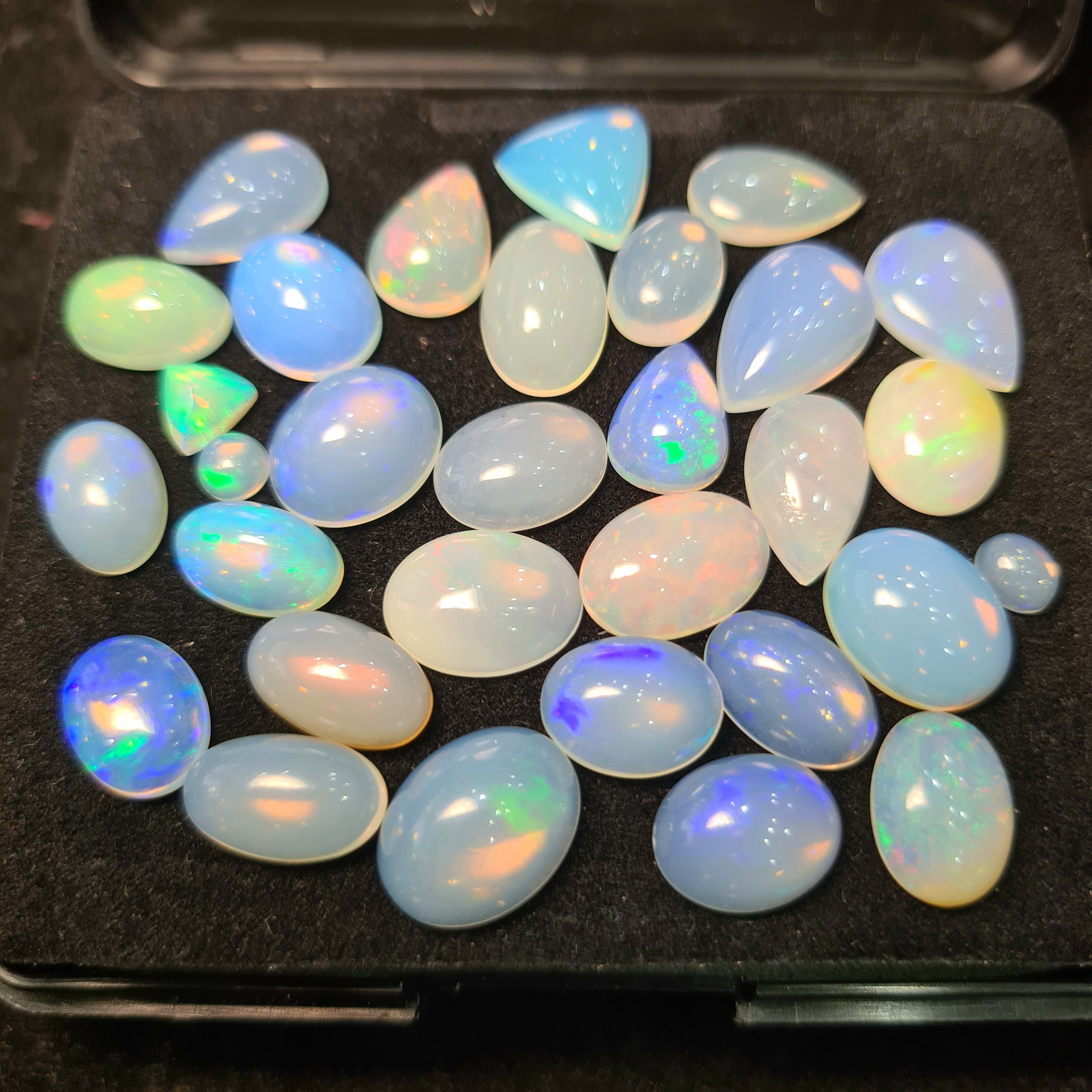 32Pcs of Natural Ethopian Opal Cabochons | 5–15mm | Shape-Mix - The LabradoriteKing