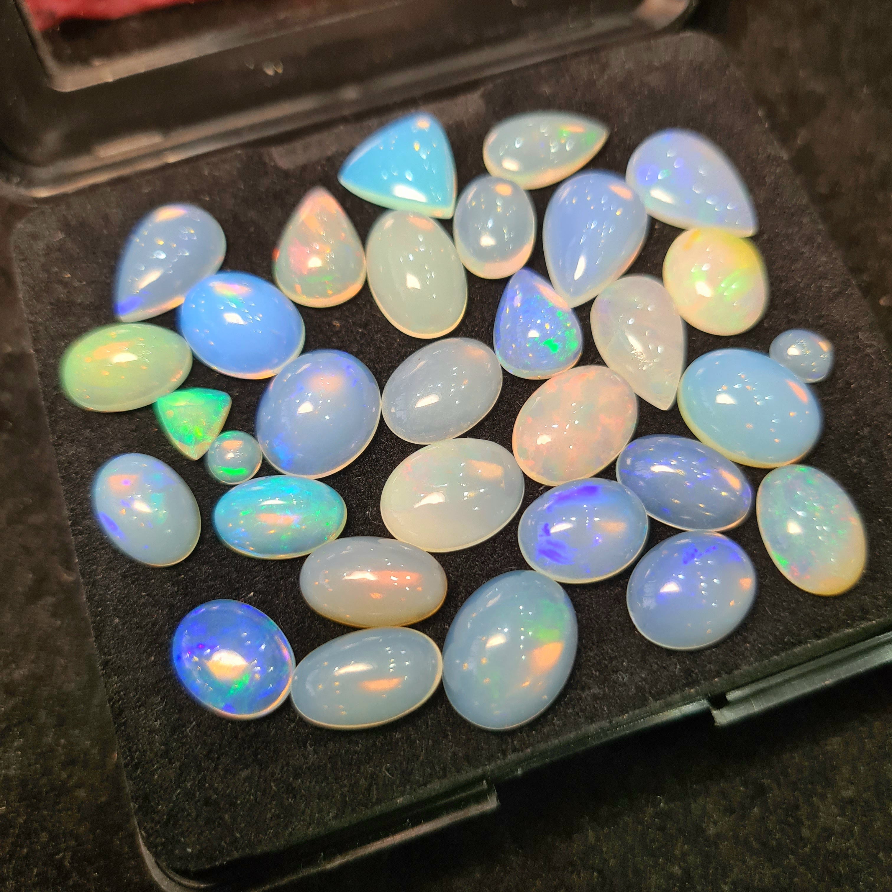 32Pcs of Natural Ethopian Opal Cabochons | 5–15mm | Shape-Mix - The LabradoriteKing