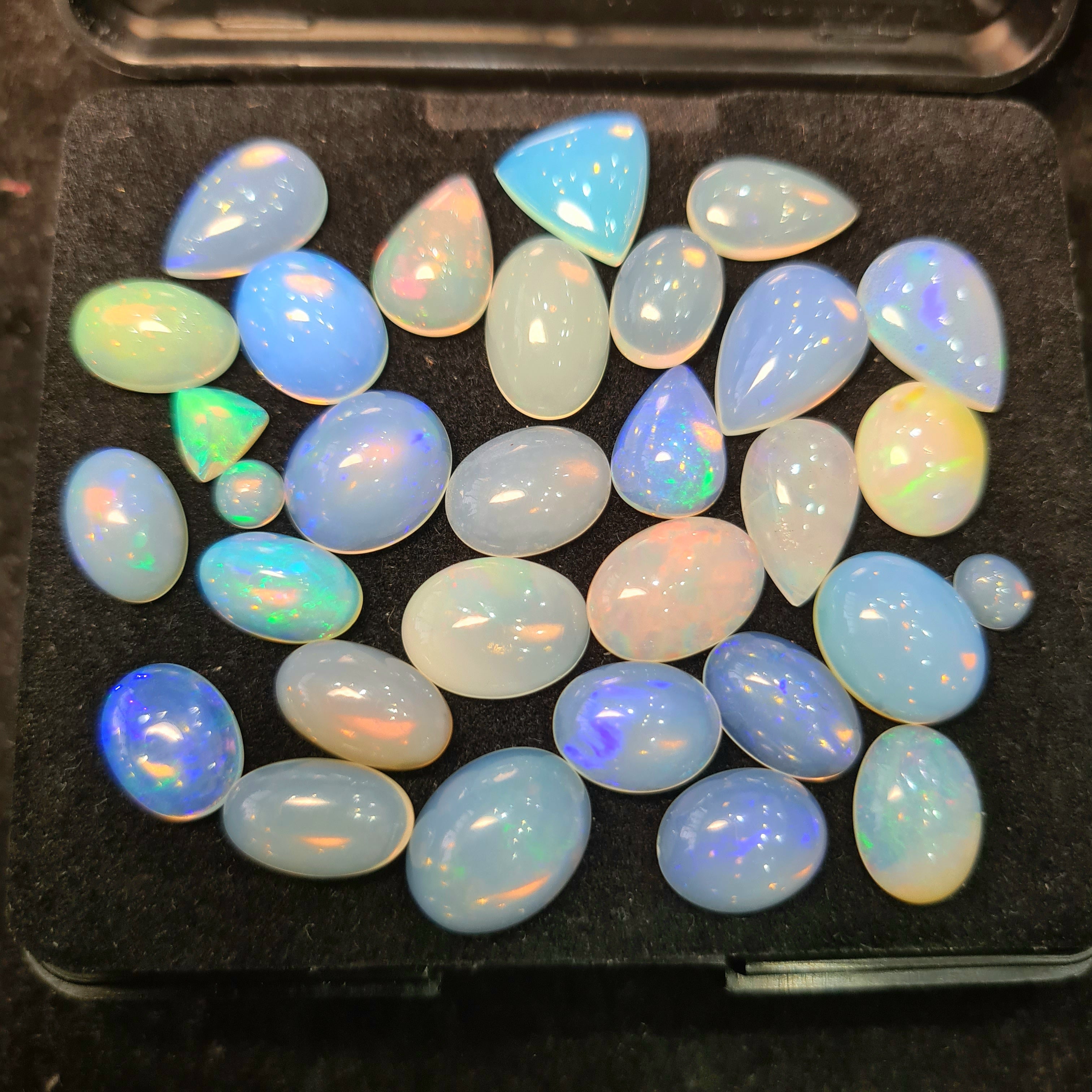 32Pcs of Natural Ethopian Opal Cabochons | 5–15mm | Shape-Mix - The LabradoriteKing
