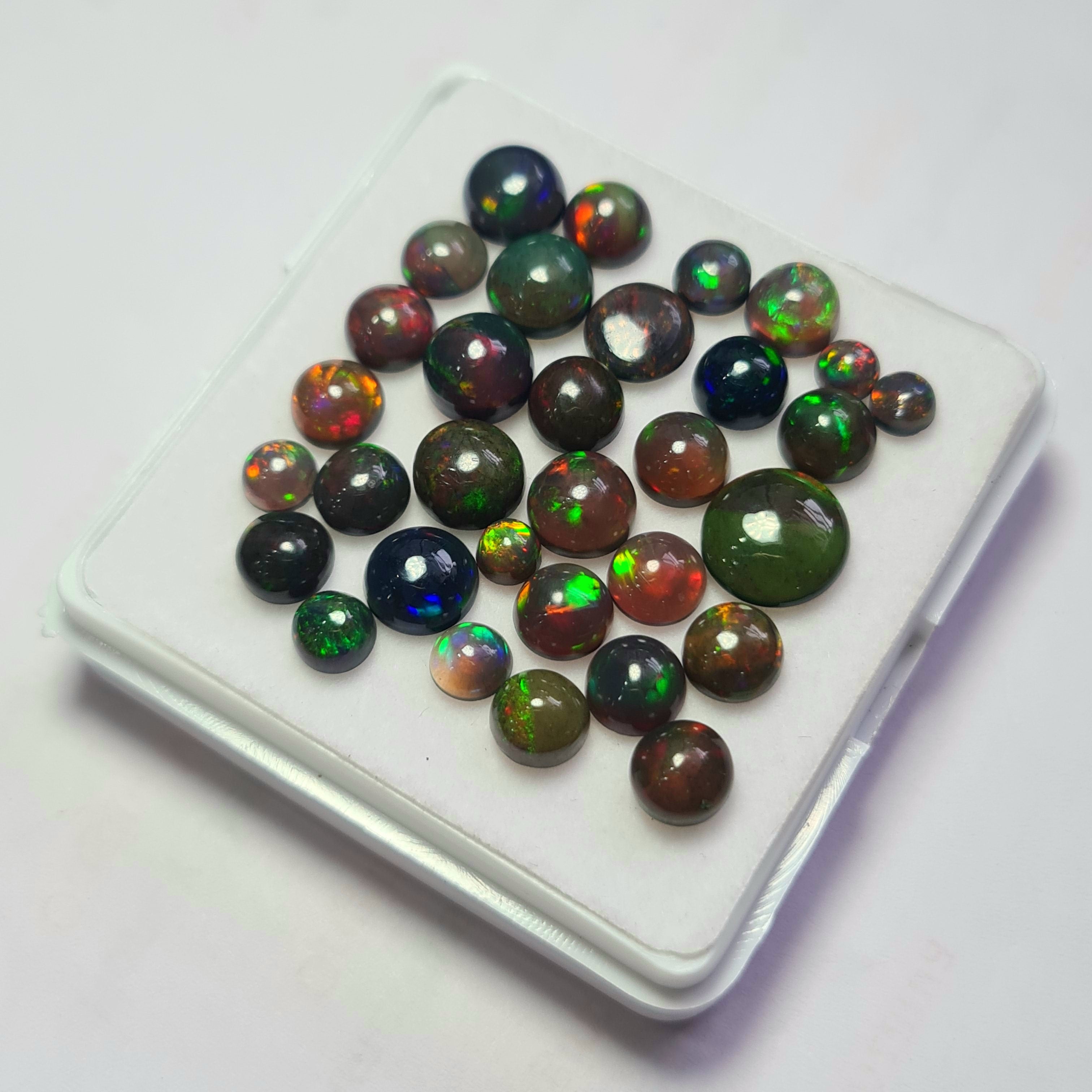 32Pcs of Natural Black Smoked Opal Cabochons | 4–9mm | Shape-Round - The LabradoriteKing