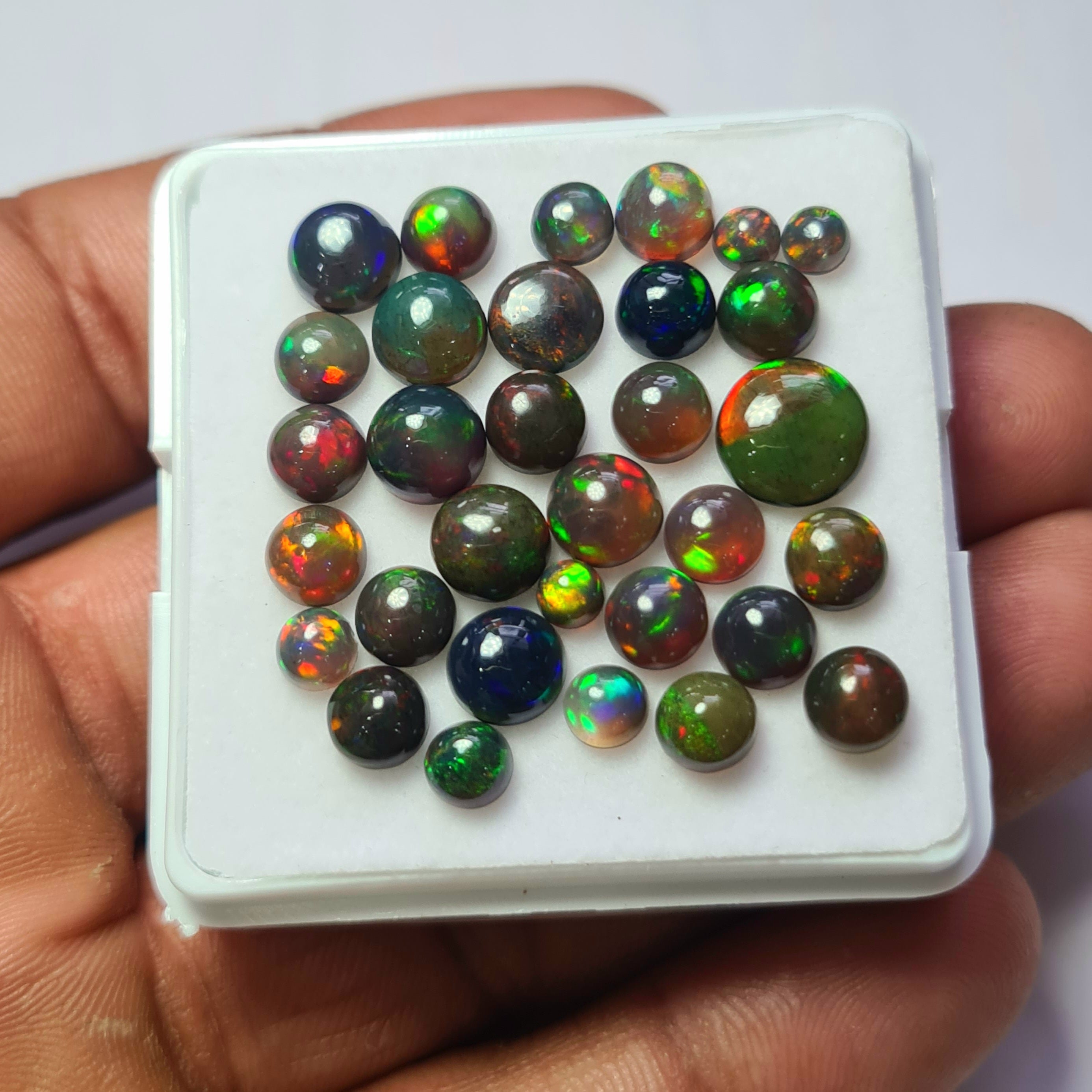 32Pcs of Natural Black Smoked Opal Cabochons | 4–9mm | Shape-Round - The LabradoriteKing