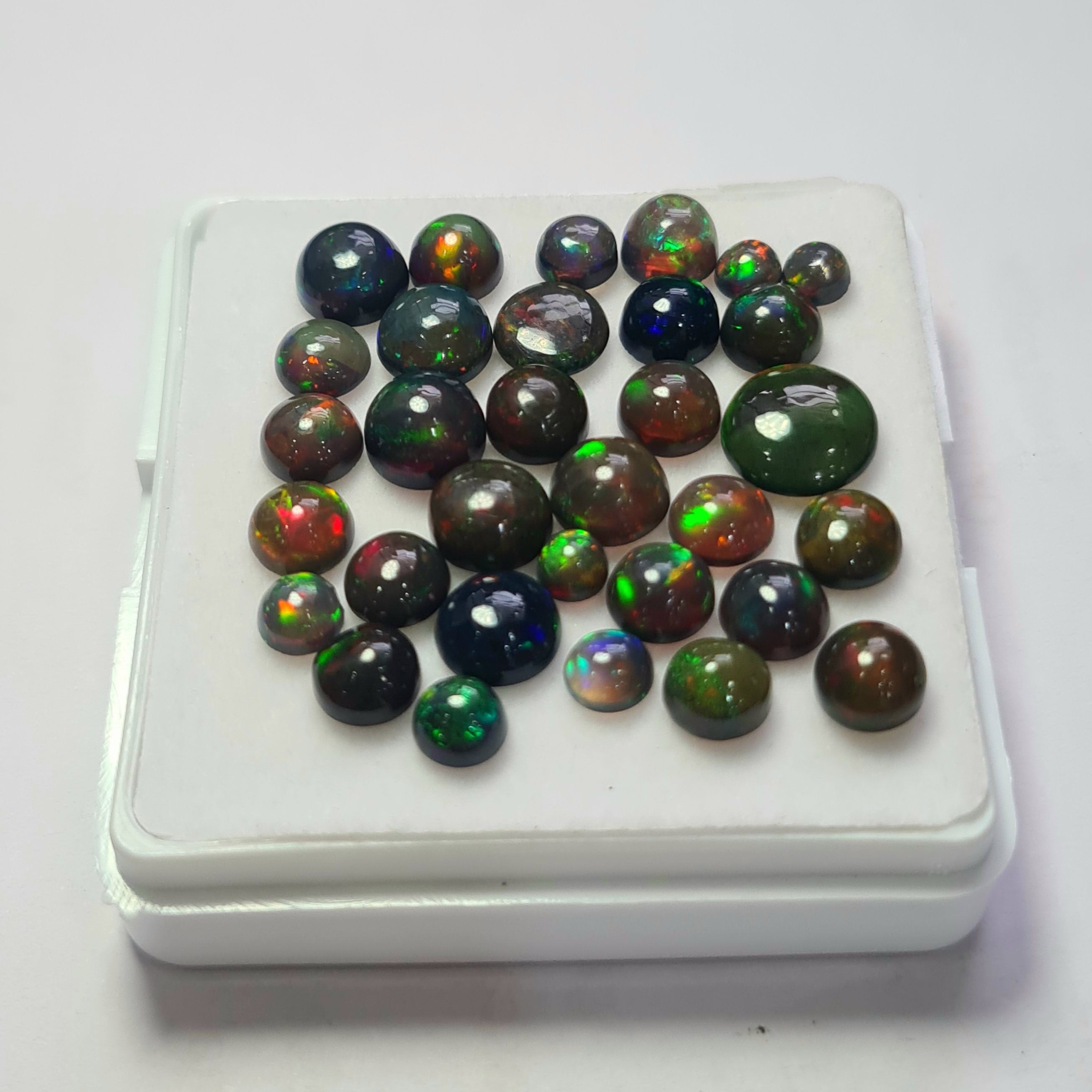32Pcs of Natural Black Smoked Opal Cabochons | 4–9mm | Shape-Round - The LabradoriteKing