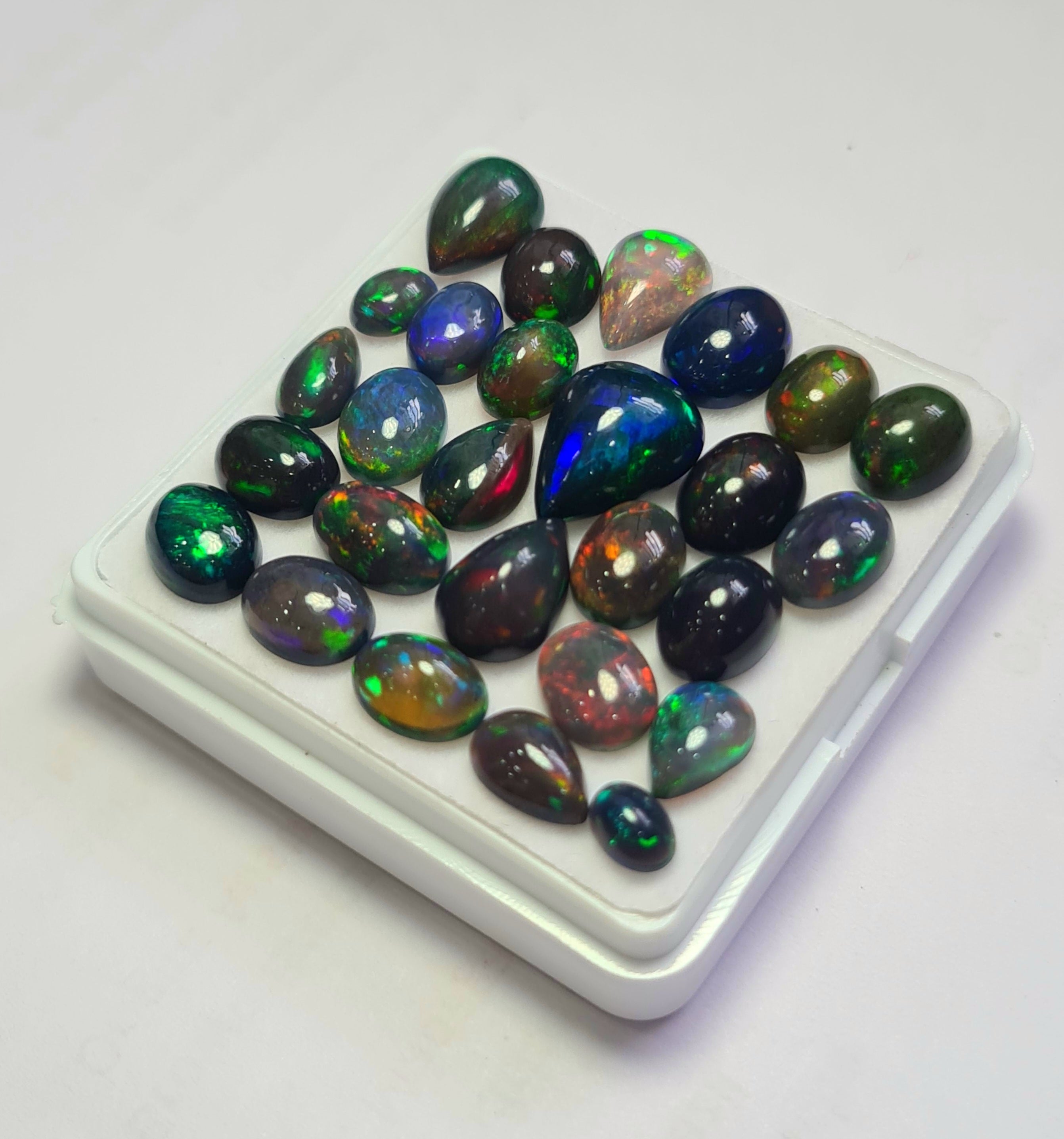 27Pcs of Natural Black Smoked Opal Cabochons | 6–14mm | Shape-Mix - The LabradoriteKing