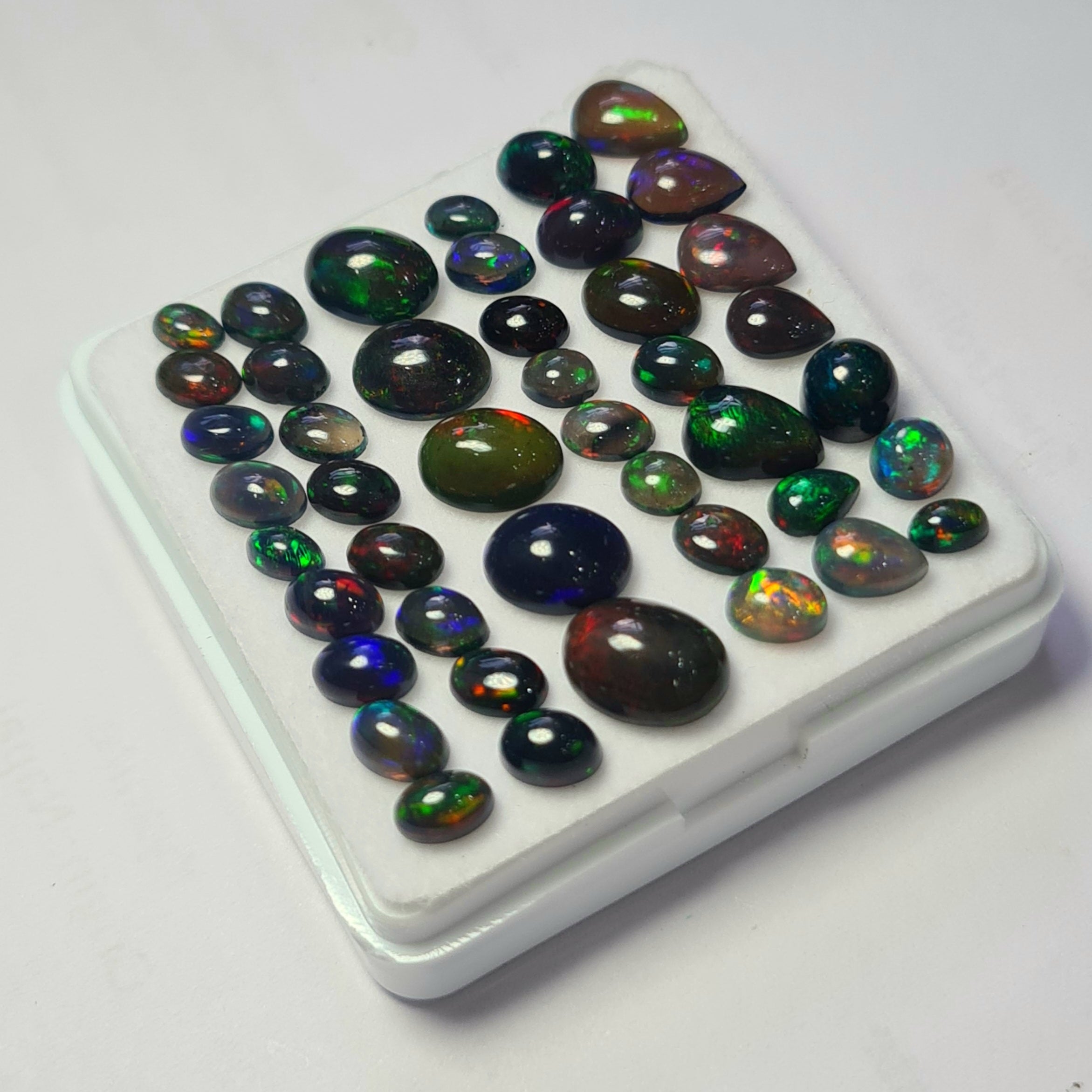 42Pcs of Natural Black Smoked Opal Cabochons | 5–10mm | Shape-Mix - The LabradoriteKing