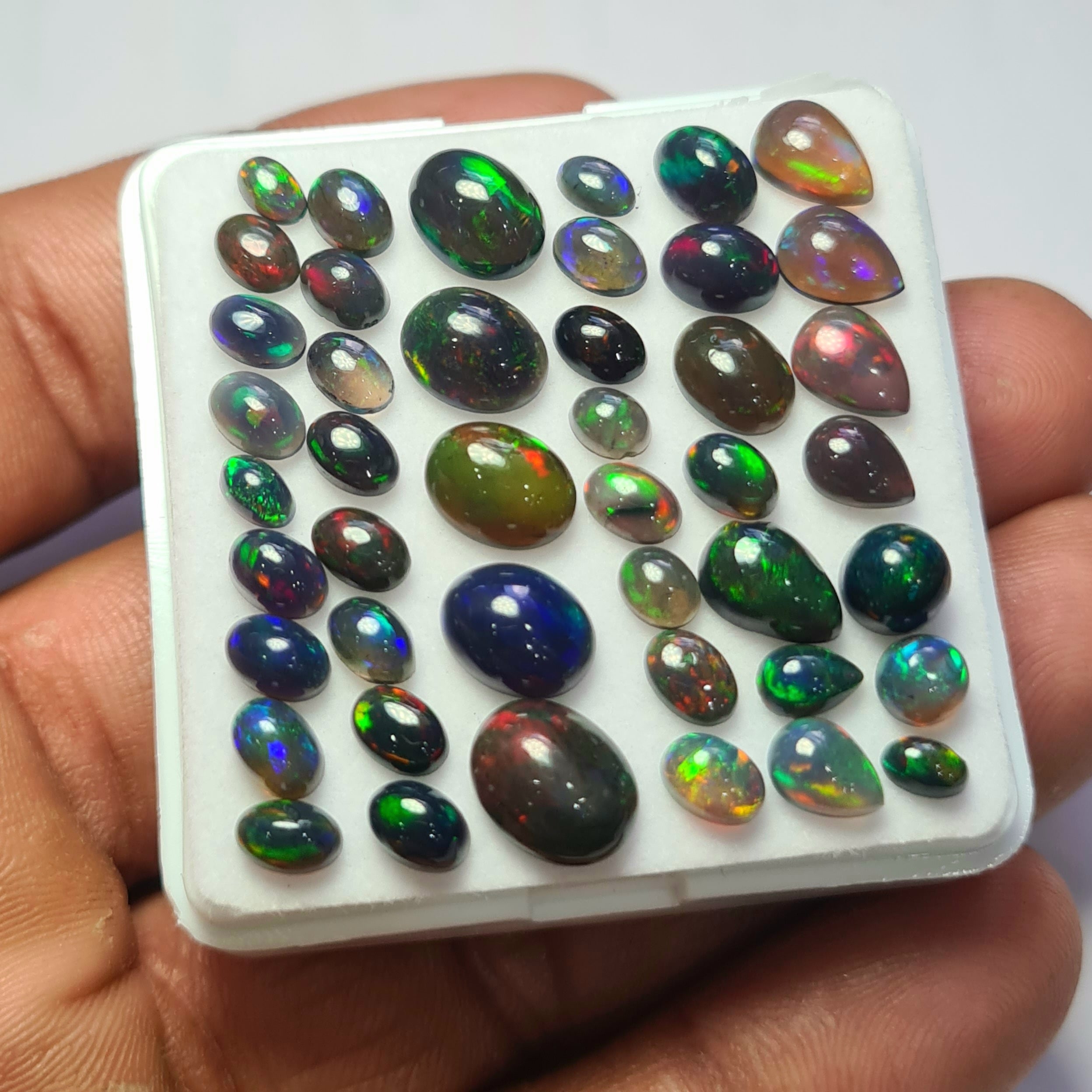 42Pcs of Natural Black Smoked Opal Cabochons | 5–10mm | Shape-Mix - The LabradoriteKing
