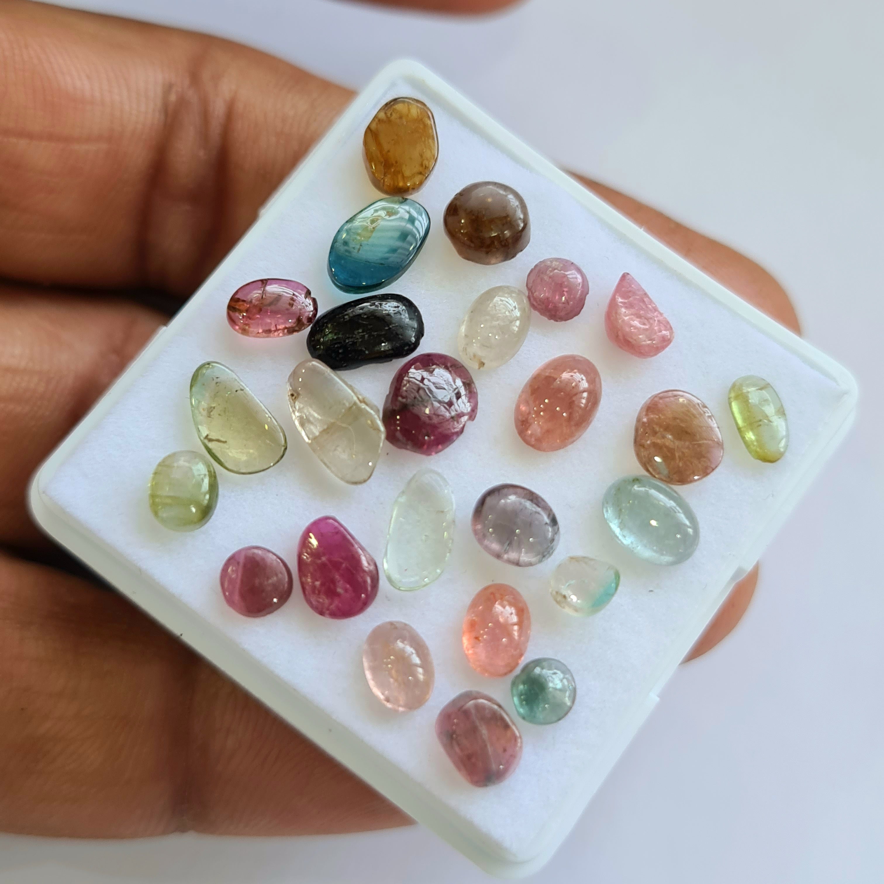25 Pcs Natural Multi Tourmaline Cabochon | Mix | Size: 4-9mm - The LabradoriteKing