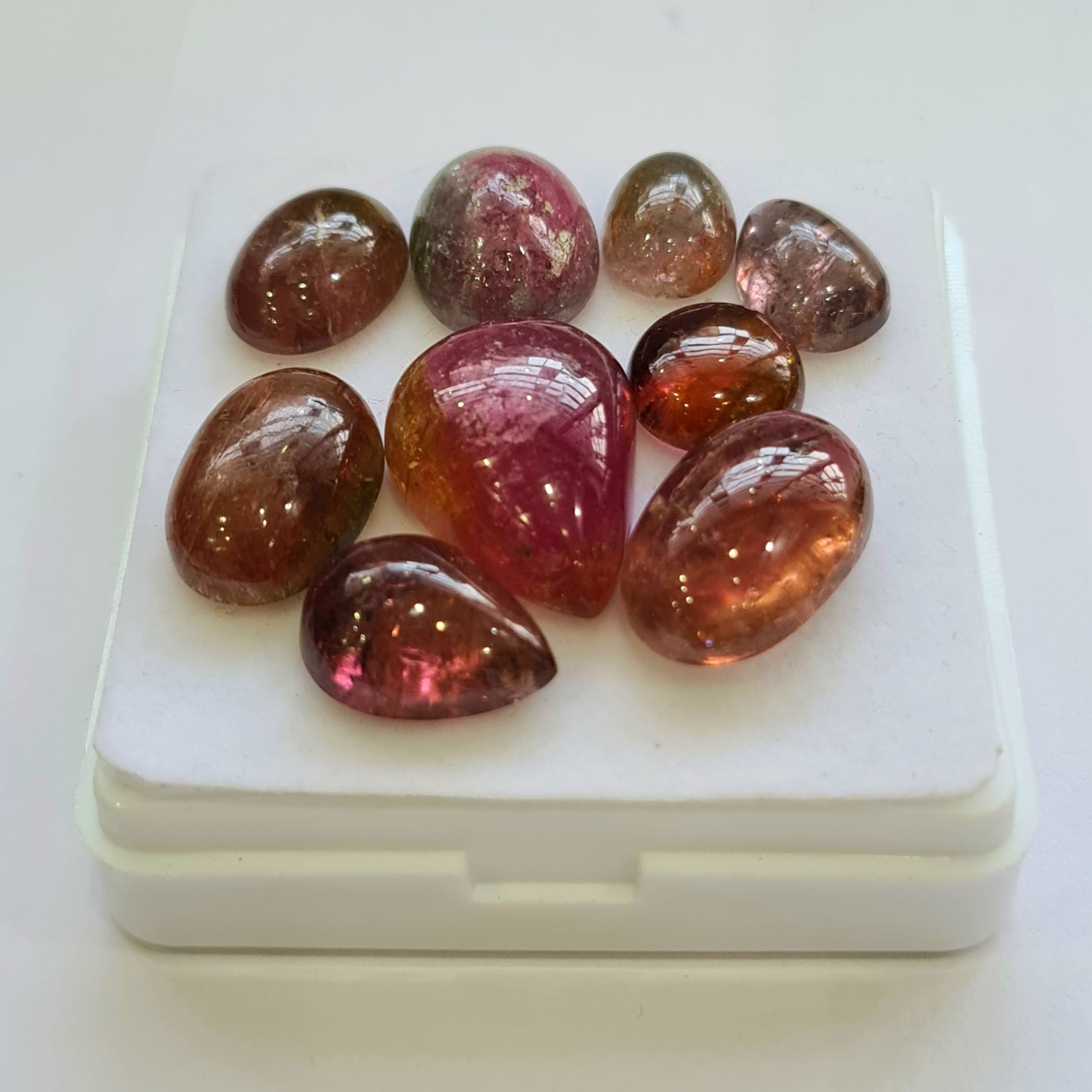 9 Pcs Natural Multi Tourmaline Cabochon | Mix | Size: 10-19mm - The LabradoriteKing