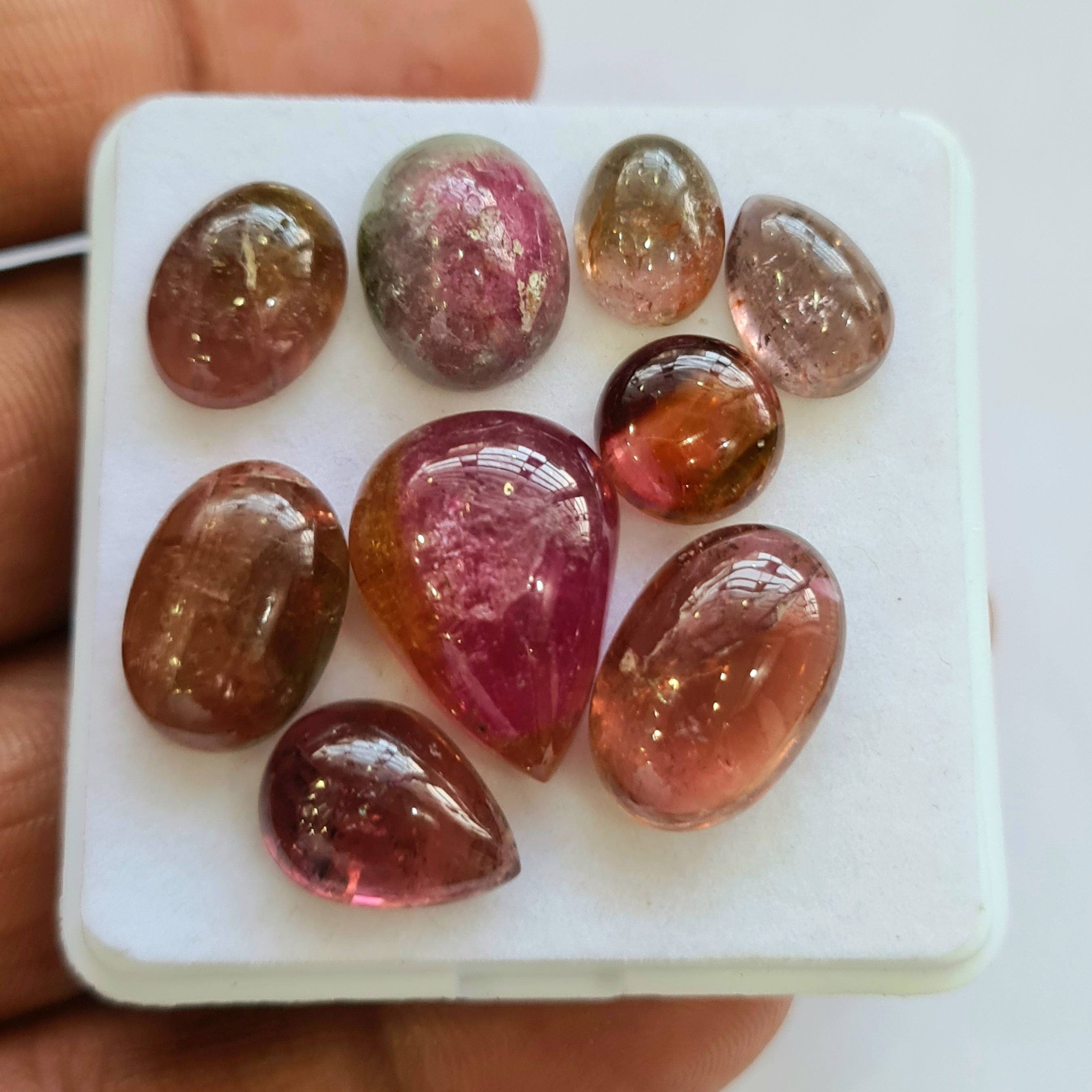 9 Pcs Natural Multi Tourmaline Cabochon | Mix | Size: 10-19mm - The LabradoriteKing