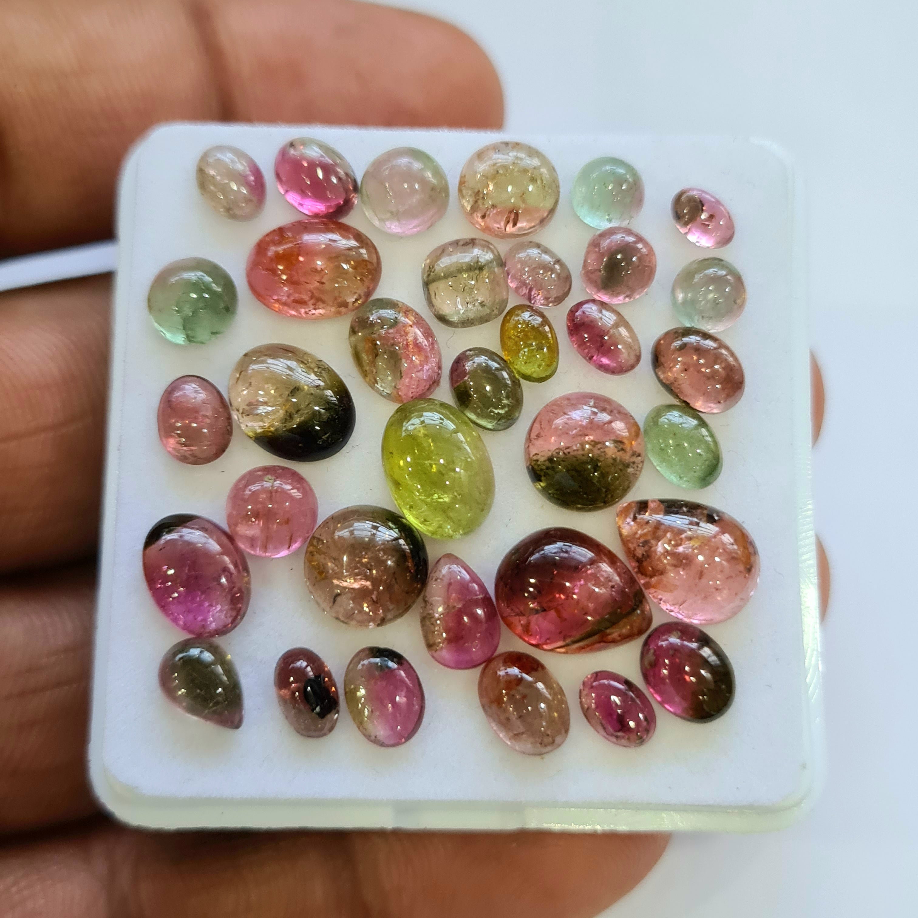 34 Pcs Natural Multi Tourmaline Cabochon | Mix | Size: 5-14mm - The LabradoriteKing