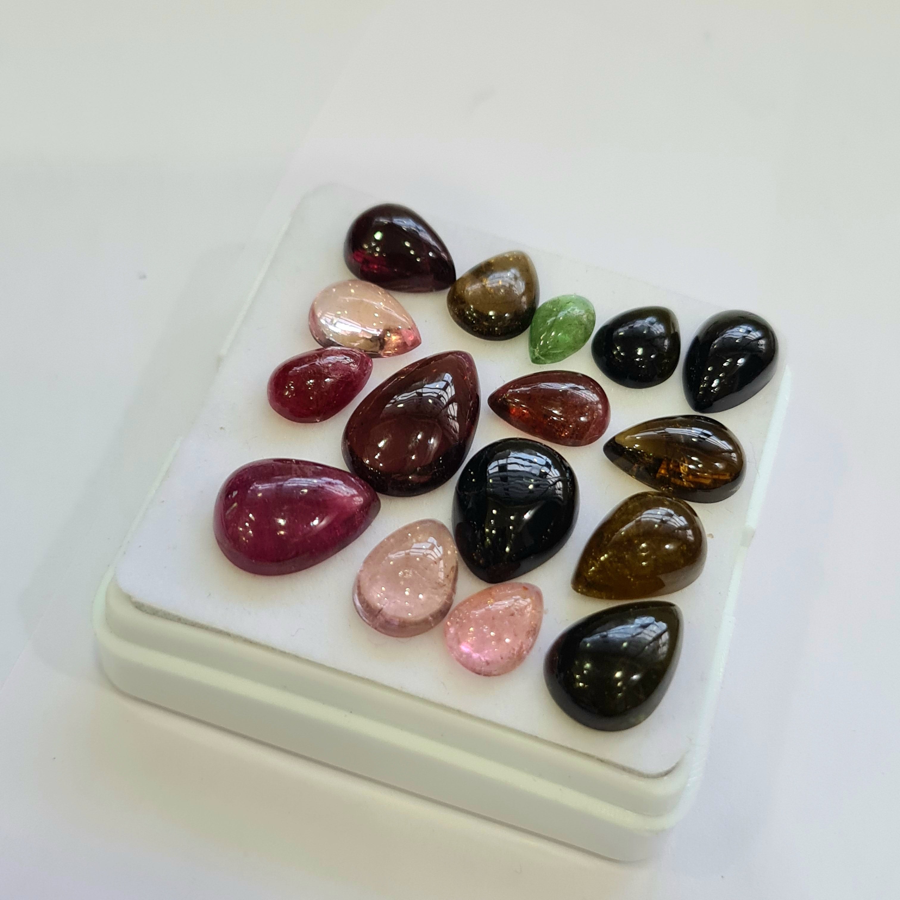 16 Pcs Natural Multi Tourmaline Cabochon | Pear | Size: 8-15mm - The LabradoriteKing