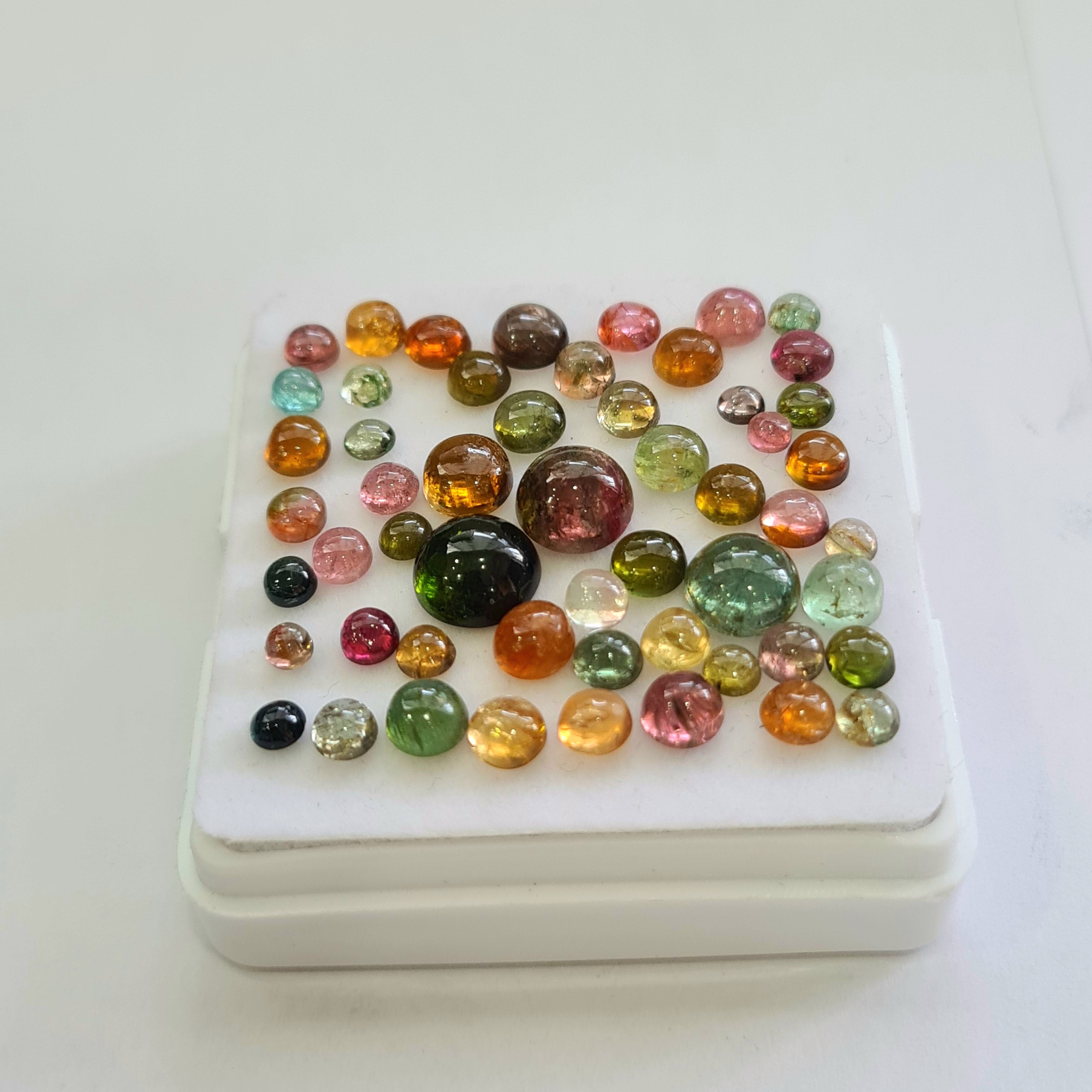 54 Pcs Natural Multi Tourmaline Cabochon | Round | Size: 3-8mm - The LabradoriteKing