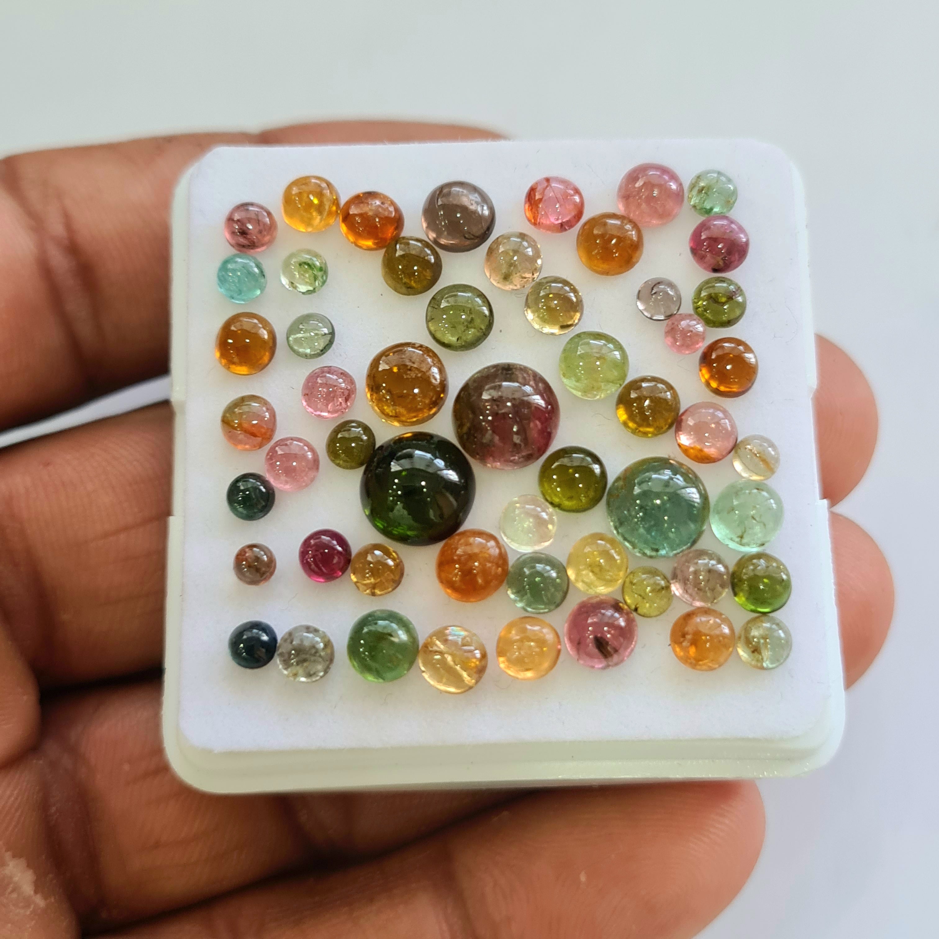 54 Pcs Natural Multi Tourmaline Cabochon | Round | Size: 3-8mm - The LabradoriteKing