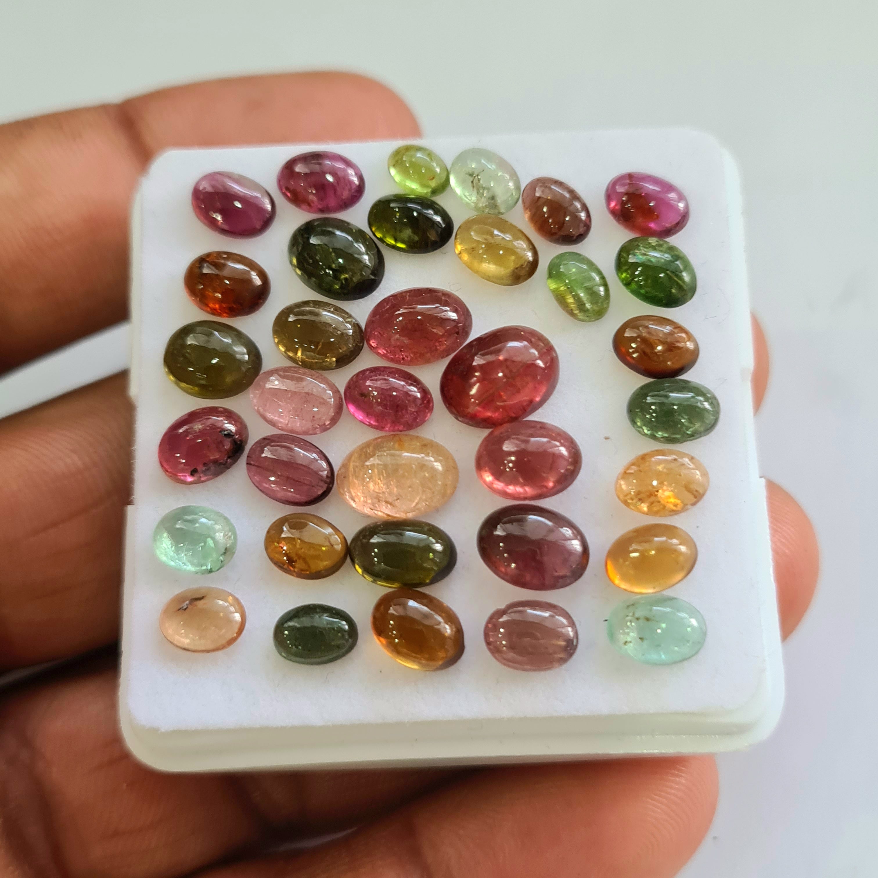 35 Pcs Natural Multi Tourmaline Cabochon | Oval | Size: 5-10mm - The LabradoriteKing
