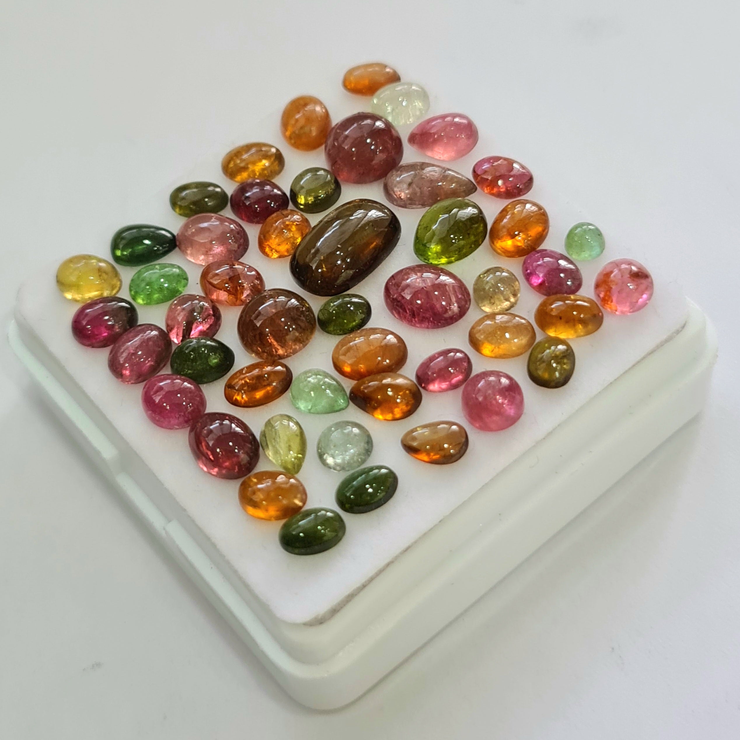48 Pcs Natural Multi Tourmaline Cabochon | Mix | Size: 3-11mm - The LabradoriteKing