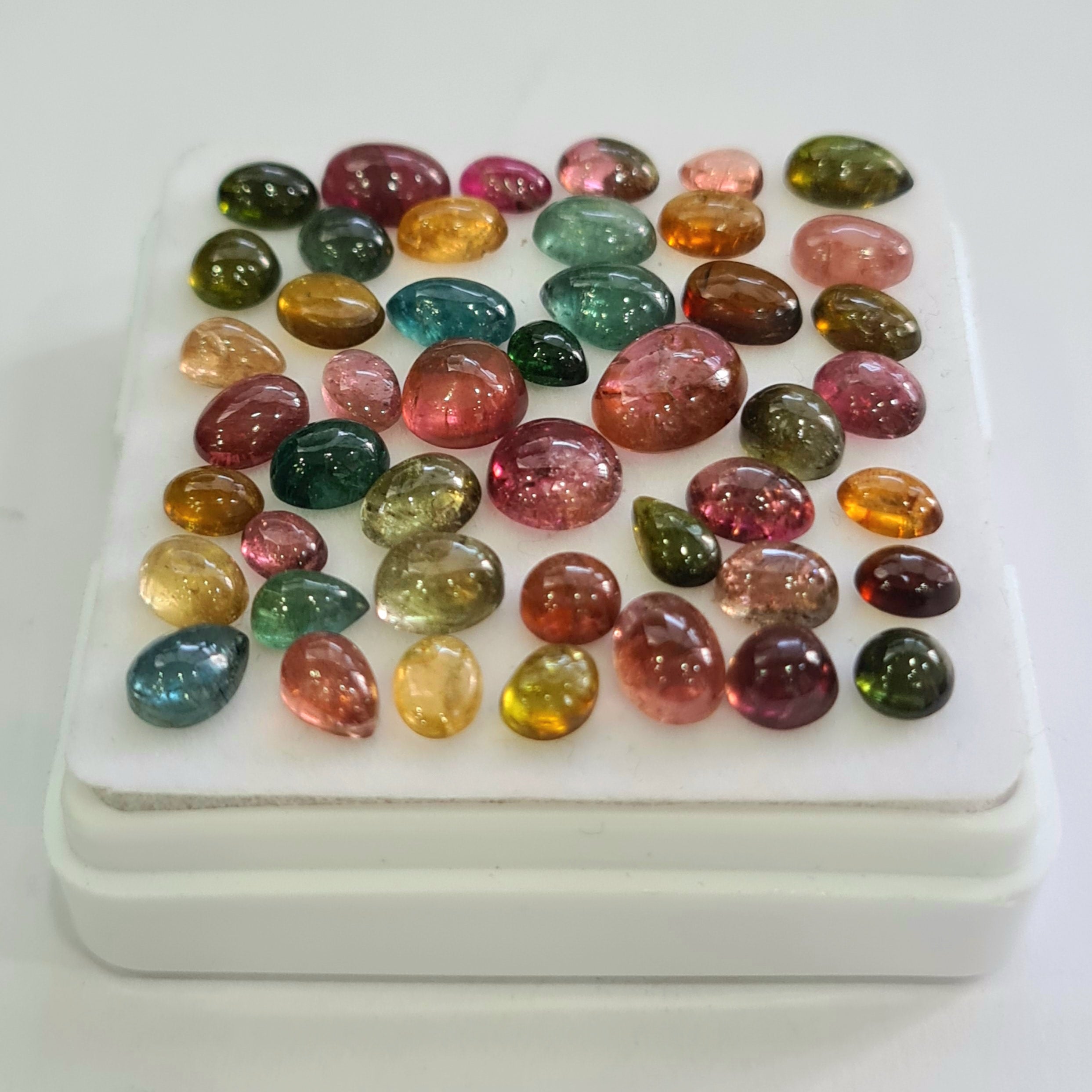 46 Pcs Natural Multi Tourmaline Cabochon | Mix | Size: 5-9mm - The LabradoriteKing