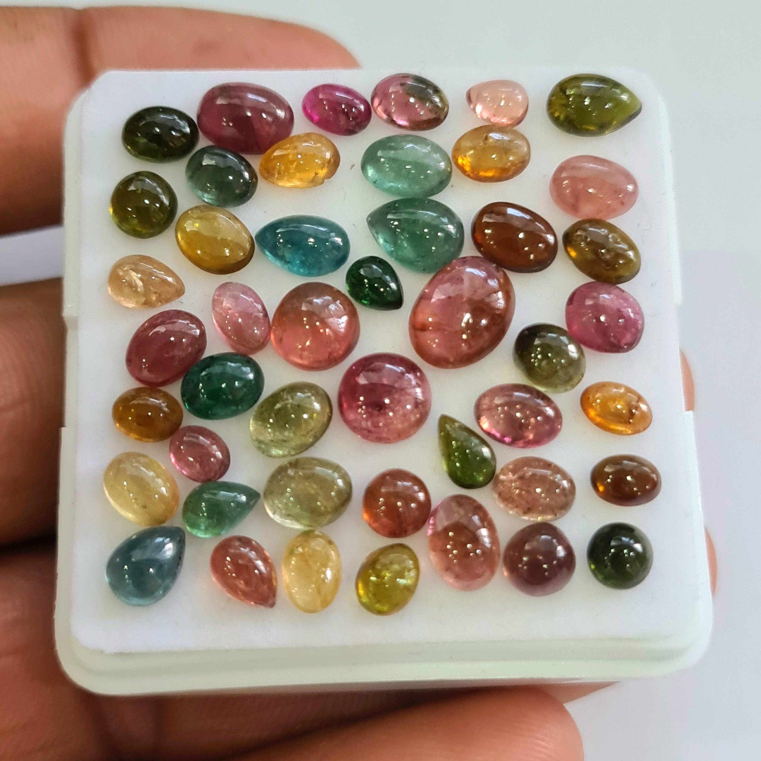 46 Pcs Natural Multi Tourmaline Cabochon | Mix | Size: 5-9mm - The LabradoriteKing