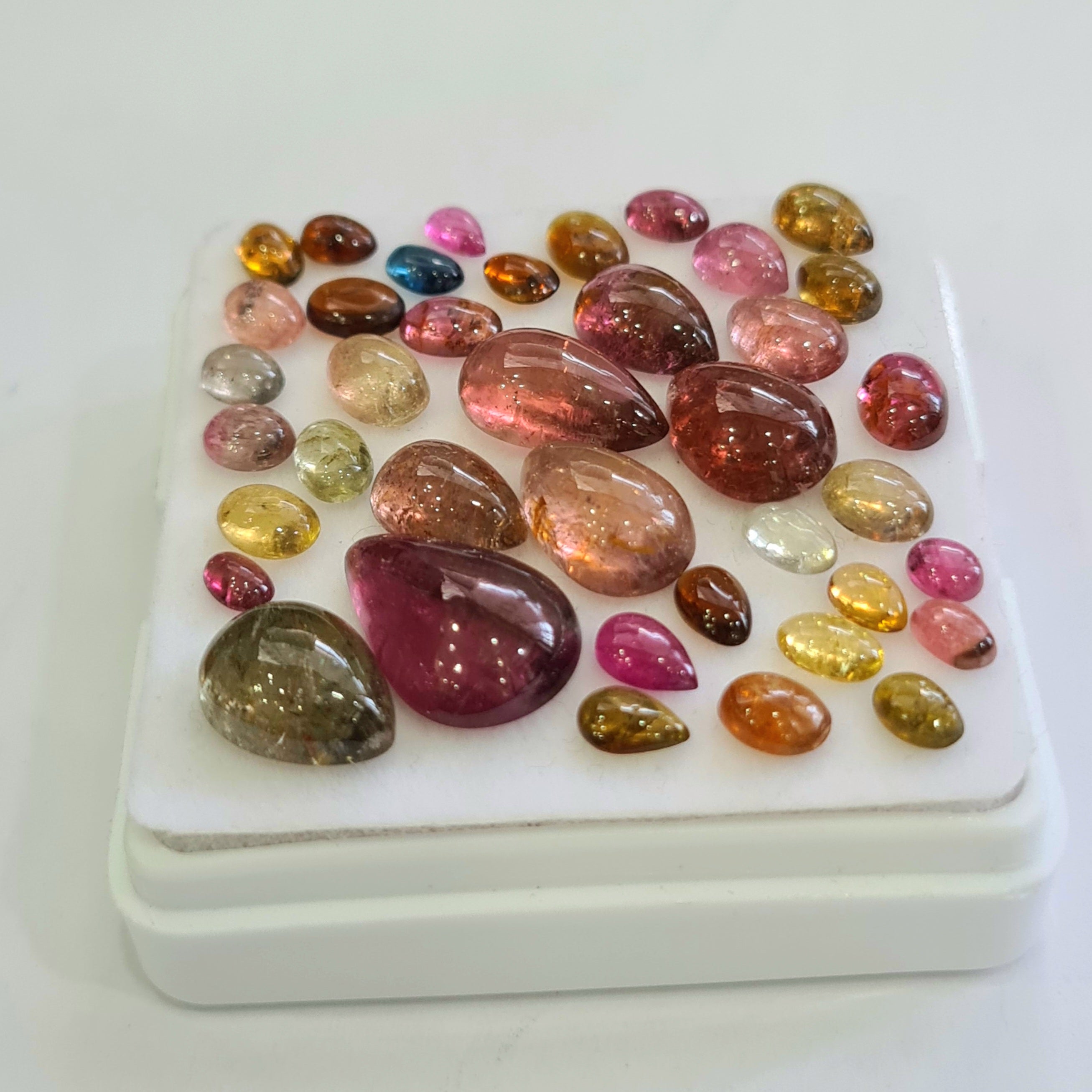 39 Pcs Natural Multi Tourmaline Cabochon | Mix | Size: 4-15mm - The LabradoriteKing