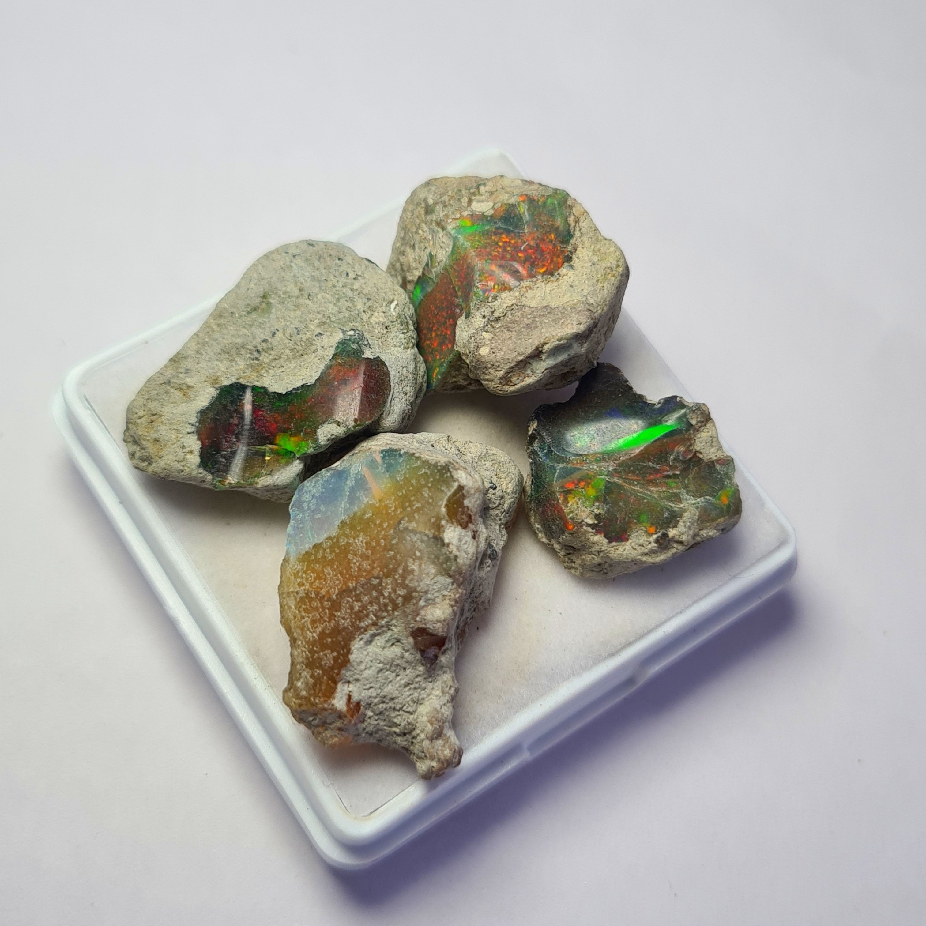 4 Pcs of Natural Black Opal Rough | Sizes: 15-23mm