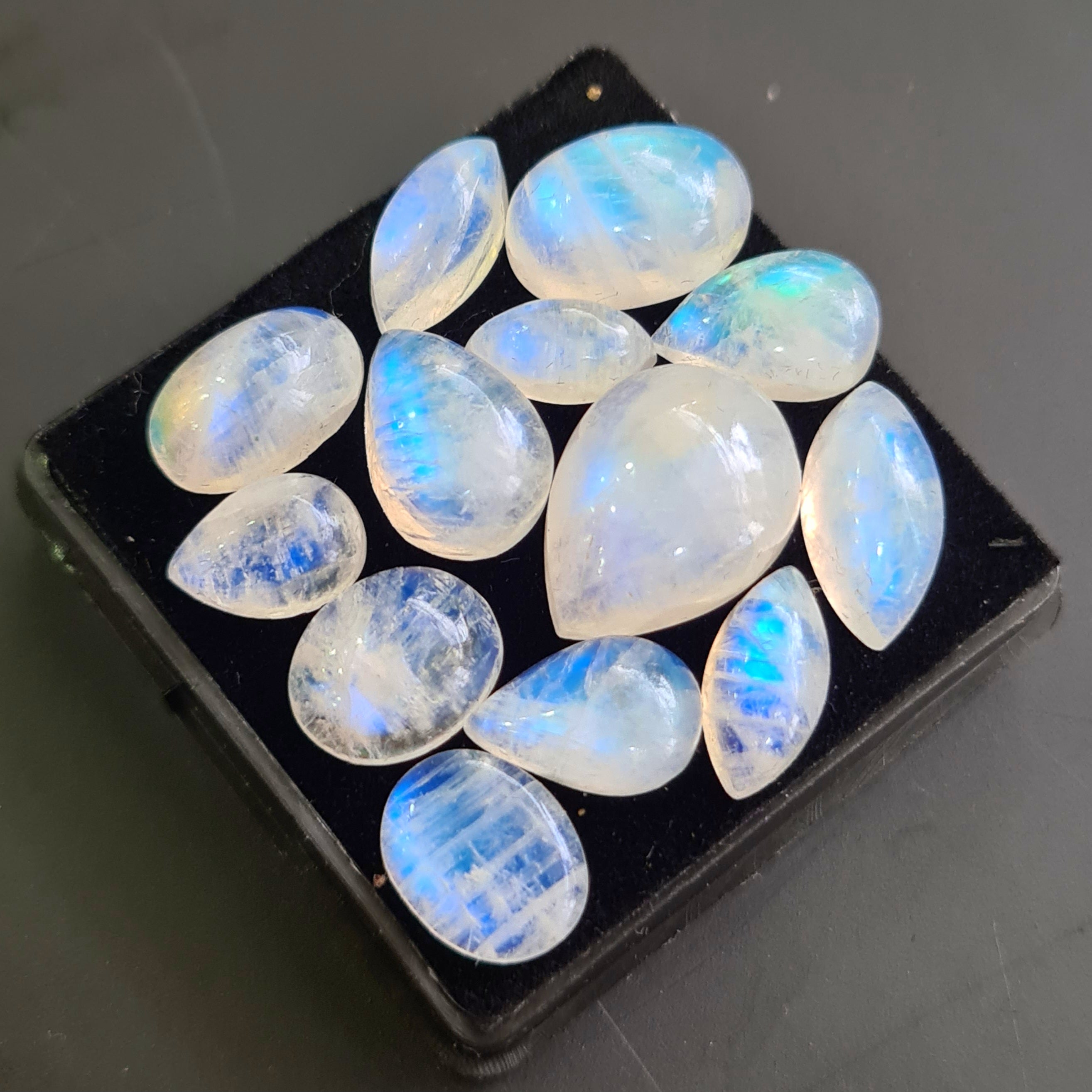 13 Pcs Natural Rainbow Moonstone Cabochons |10-16mm | Shape: Mix