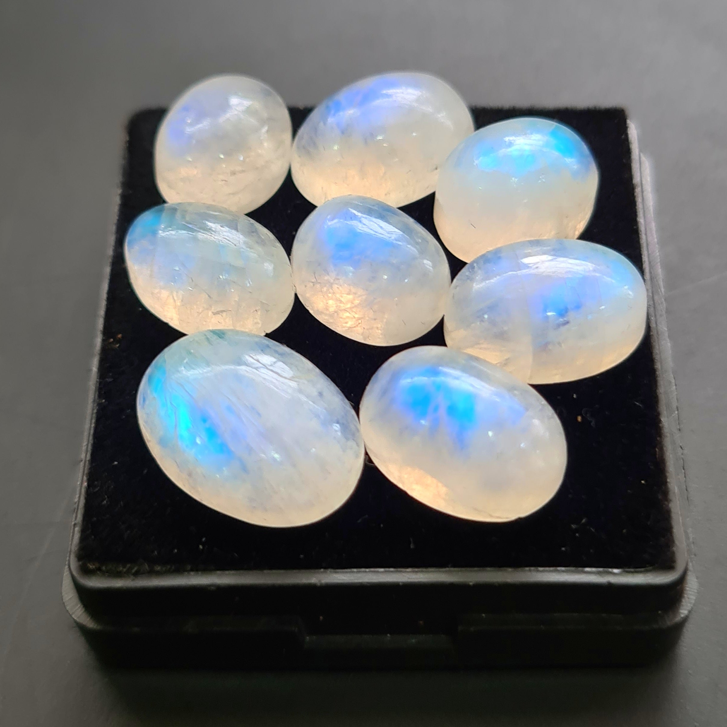 8 Pcs Natural Rainbow Moonstone Cabochons |12-16mm | Shape: Oval