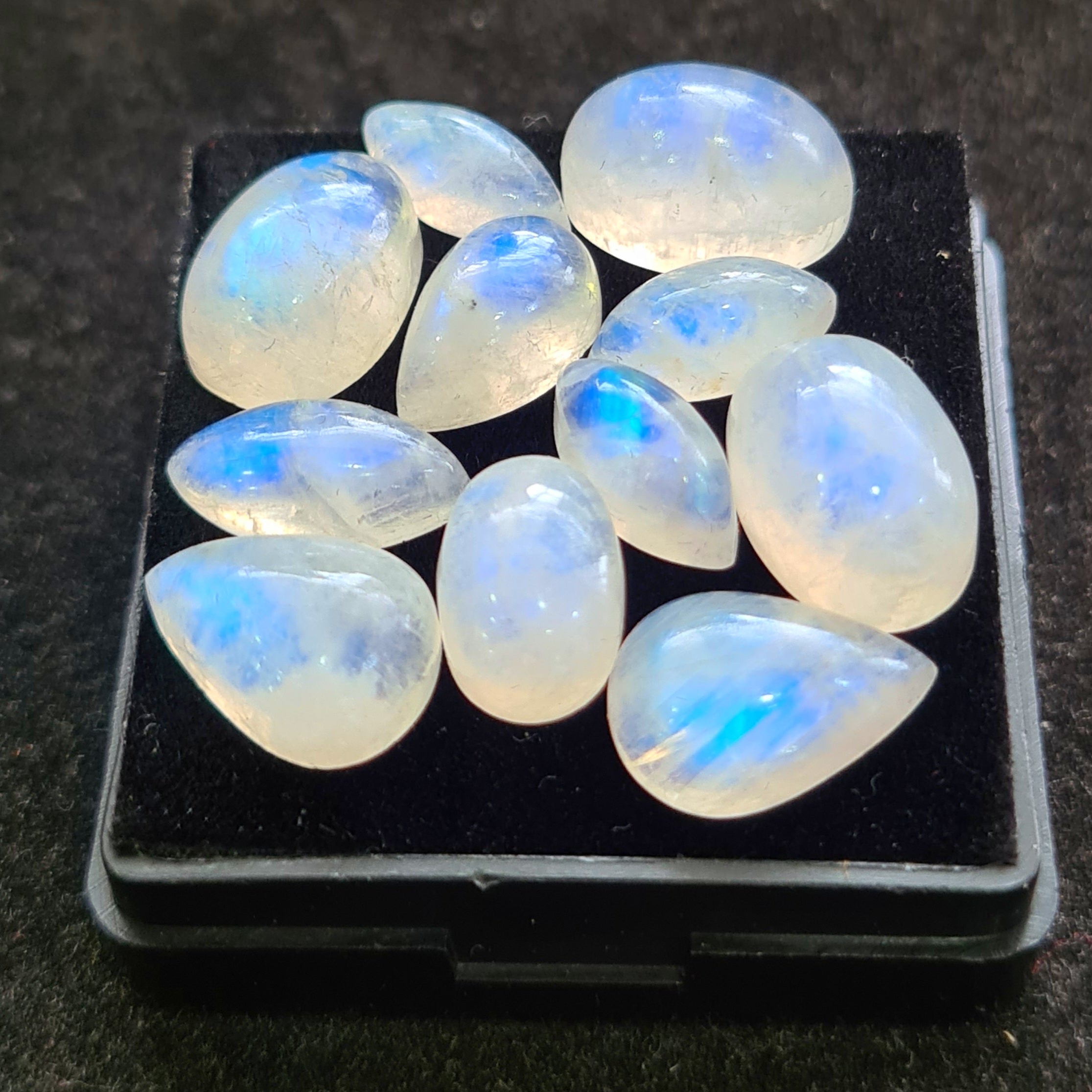 11 Pcs Natural Rainbow Moonstone Cabochons |12-14mm | Shape: Mix