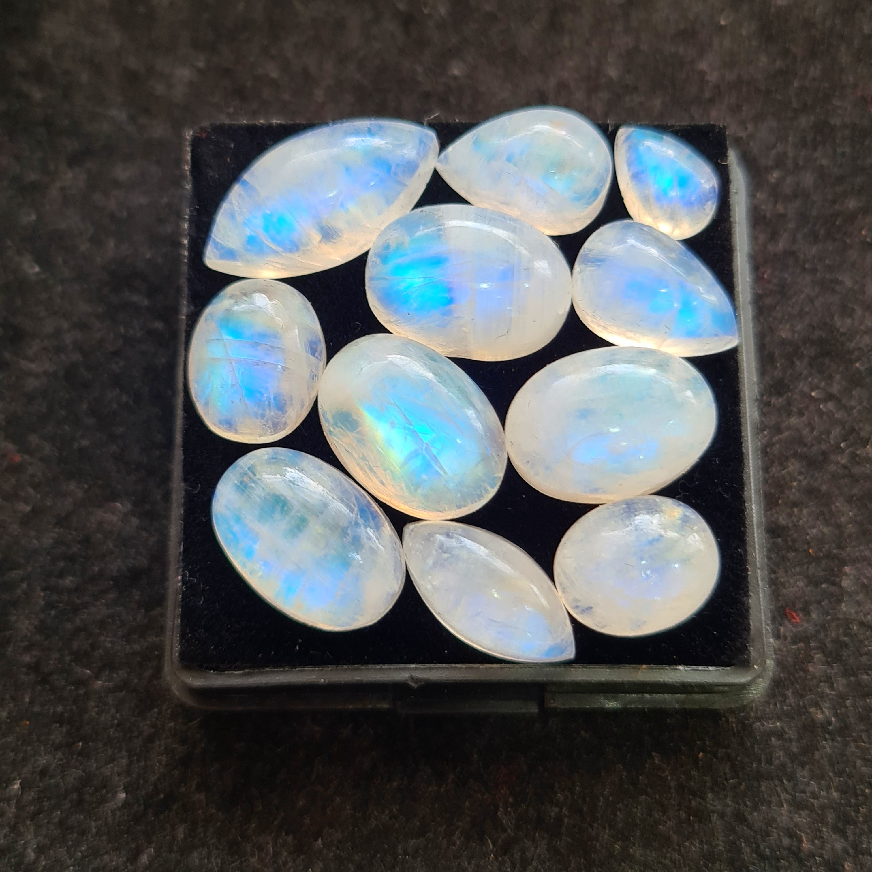 11 Pcs Natural Rainbow Moonstone Cabochons |9-18mm | Shape: Mix