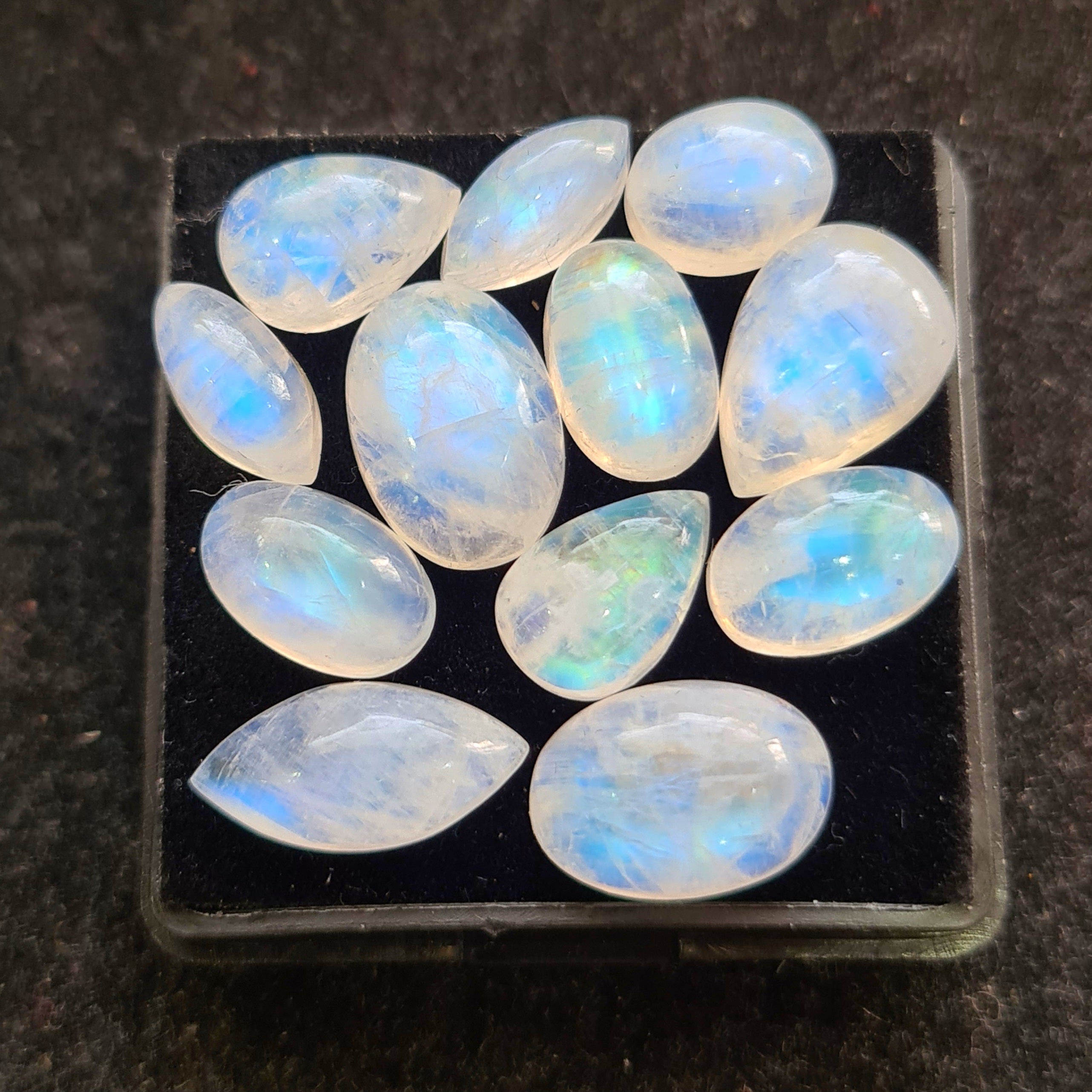 12 Pcs Natural Rainbow Moonstone Cabochons |10-16mm | Shape: Mix