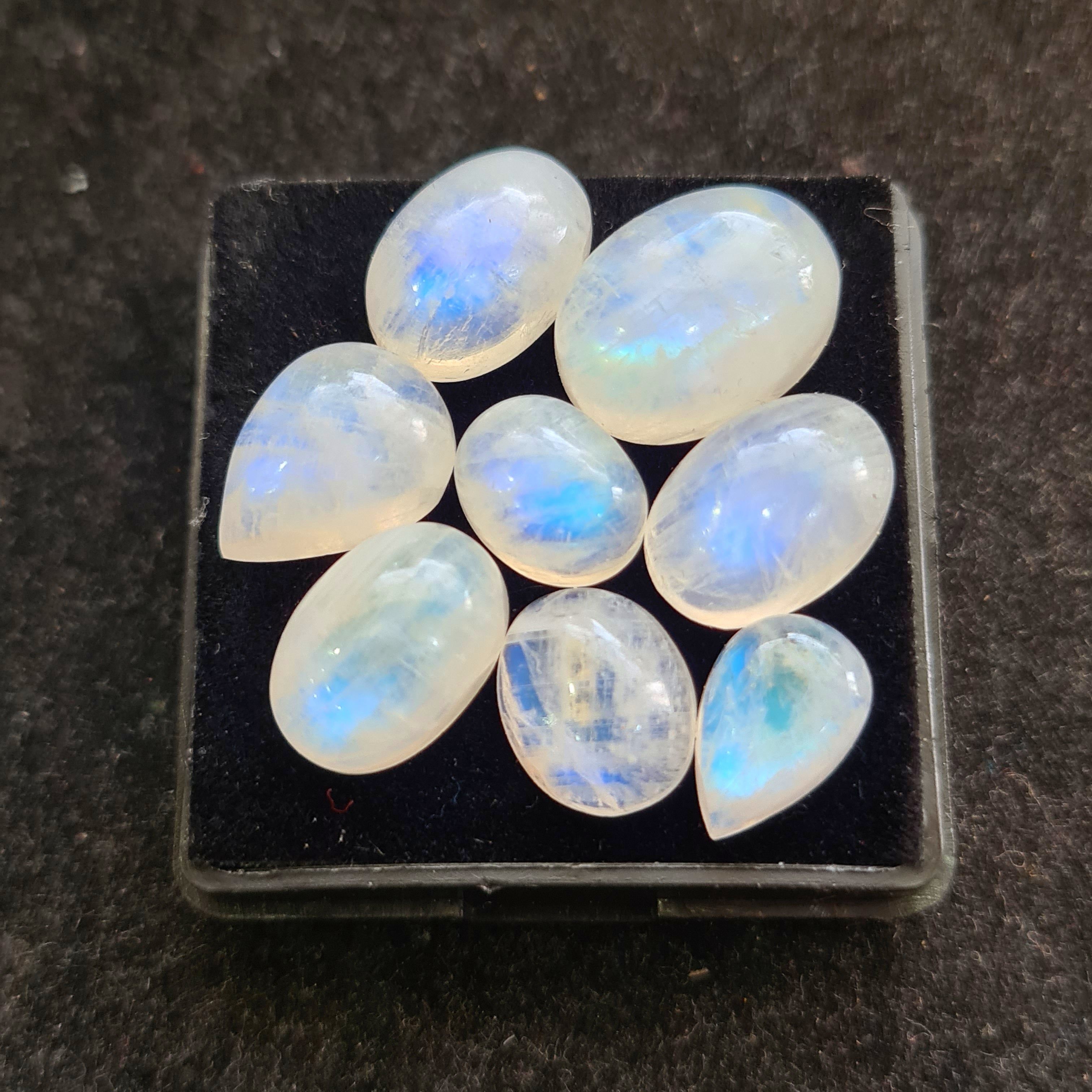 8 Pcs Natural Rainbow Moonstone Cabochons |11-16mm | Shape: Mix